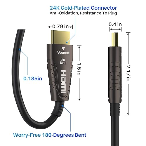 Miniatura 7 de Adoreen Cable HDMI 2.1 de fibra óptica 8K de 35 pies a 32.8 ft (certificado) Cable HDMI óptico activo para 8K 60Hz 4K 120Hz 2K 240Hz HDR dinámico