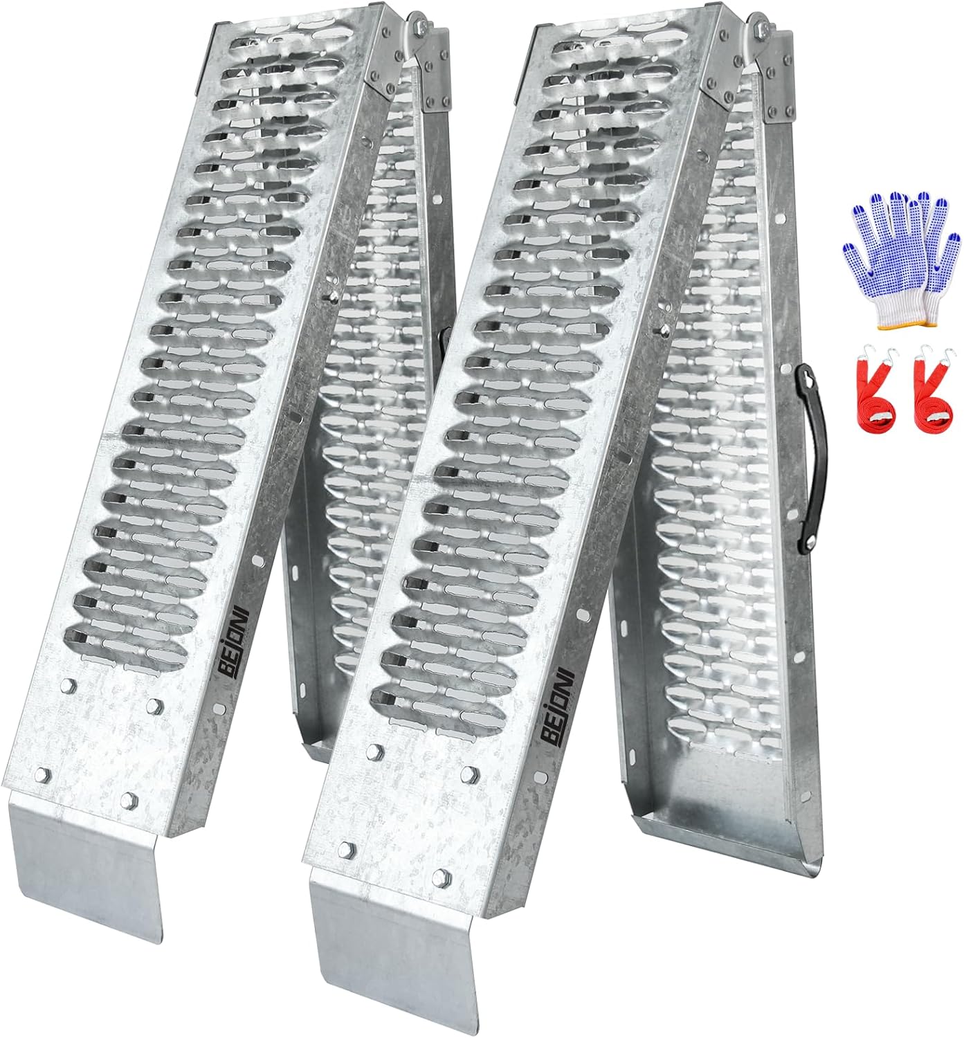 BEJONI 67" Folding Truck Ramps, 960 Lbs Capacity Tailgate Ramp for Lawn Mower, Portable Anti-Slip Steel Loading Ramps for Pickup Trucks, ATV, UTV, Motorcycle, Trailer, Dirt Bike, 8.7" Wide, 2-Pack