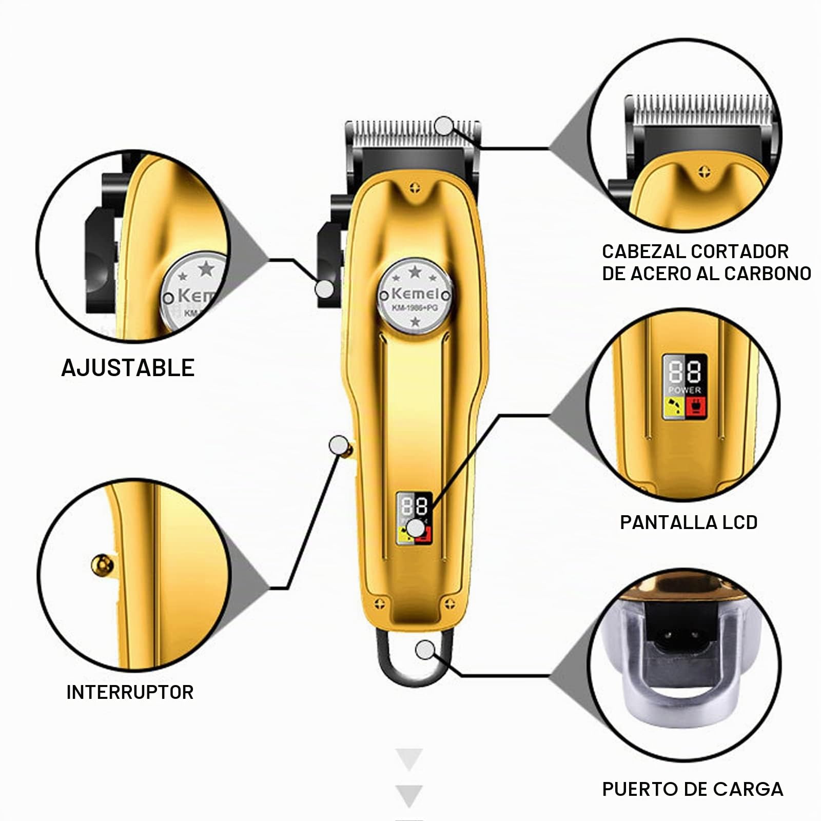 KEMEI Cortapelos para hombre | KM-1986PRO - Kit de corte de pelo profesional para hombres con pantalla LED recargable
