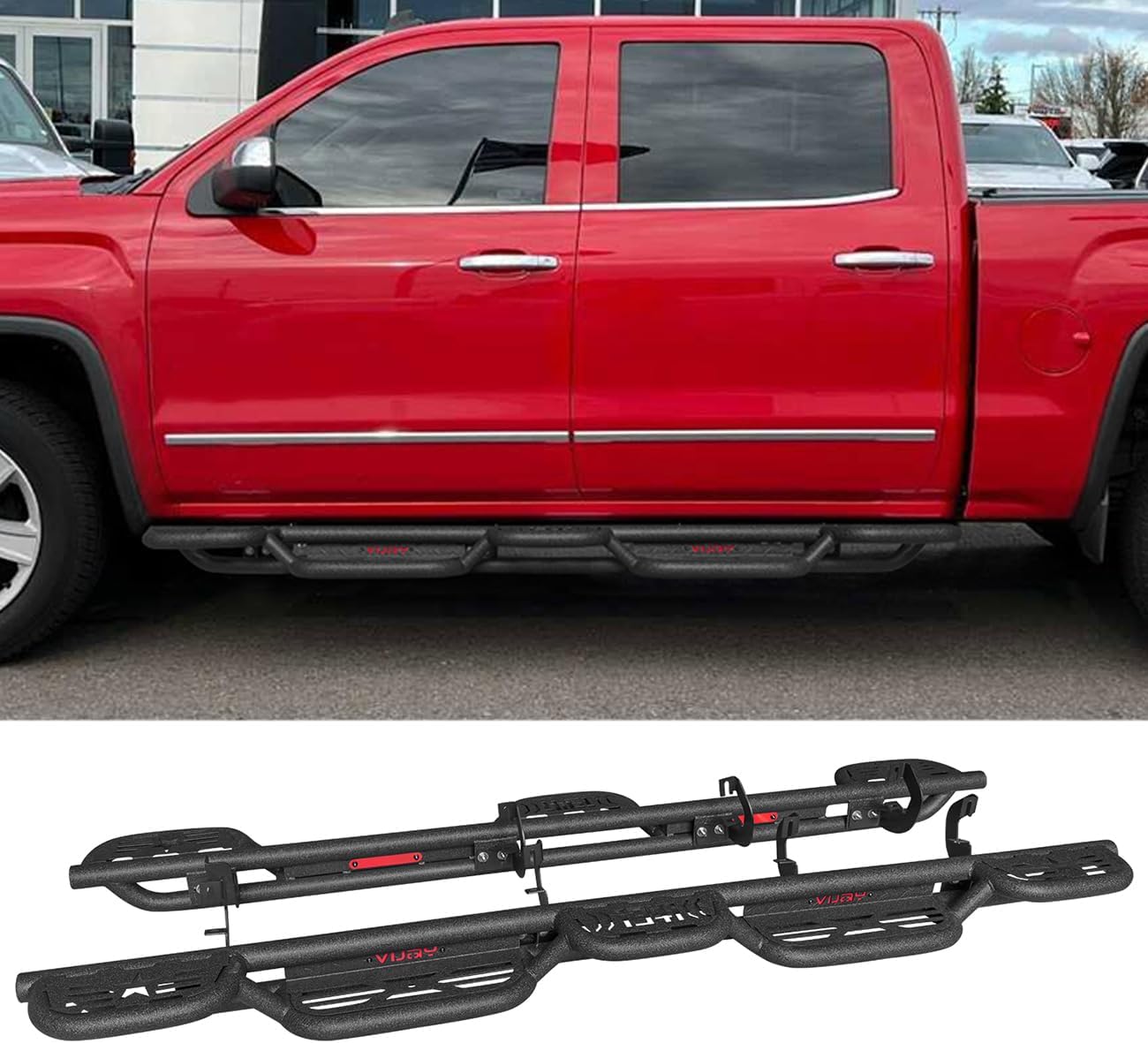 Vijay Crew Cab Side Step Bars Running Boards Fits 2007-2018 Chevy Silverado 1500 /GMC Sierra 1500 and 2007-2019 Chevy Silverado 2500/3500/GMC Sierra 2500/3500 (Style B)