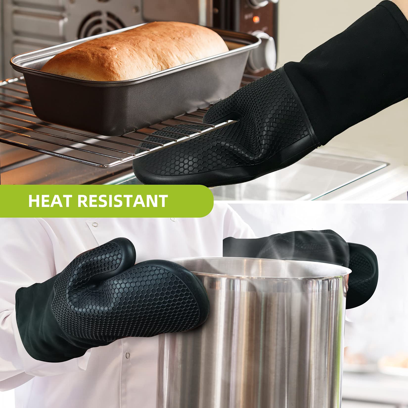 Lot de 3 gants de cuisine et maniques résistants à la chaleur jusqu'à 260 Lot de 3 gants de cuisine et maniques résistants à la chaleur jusqu'à 260