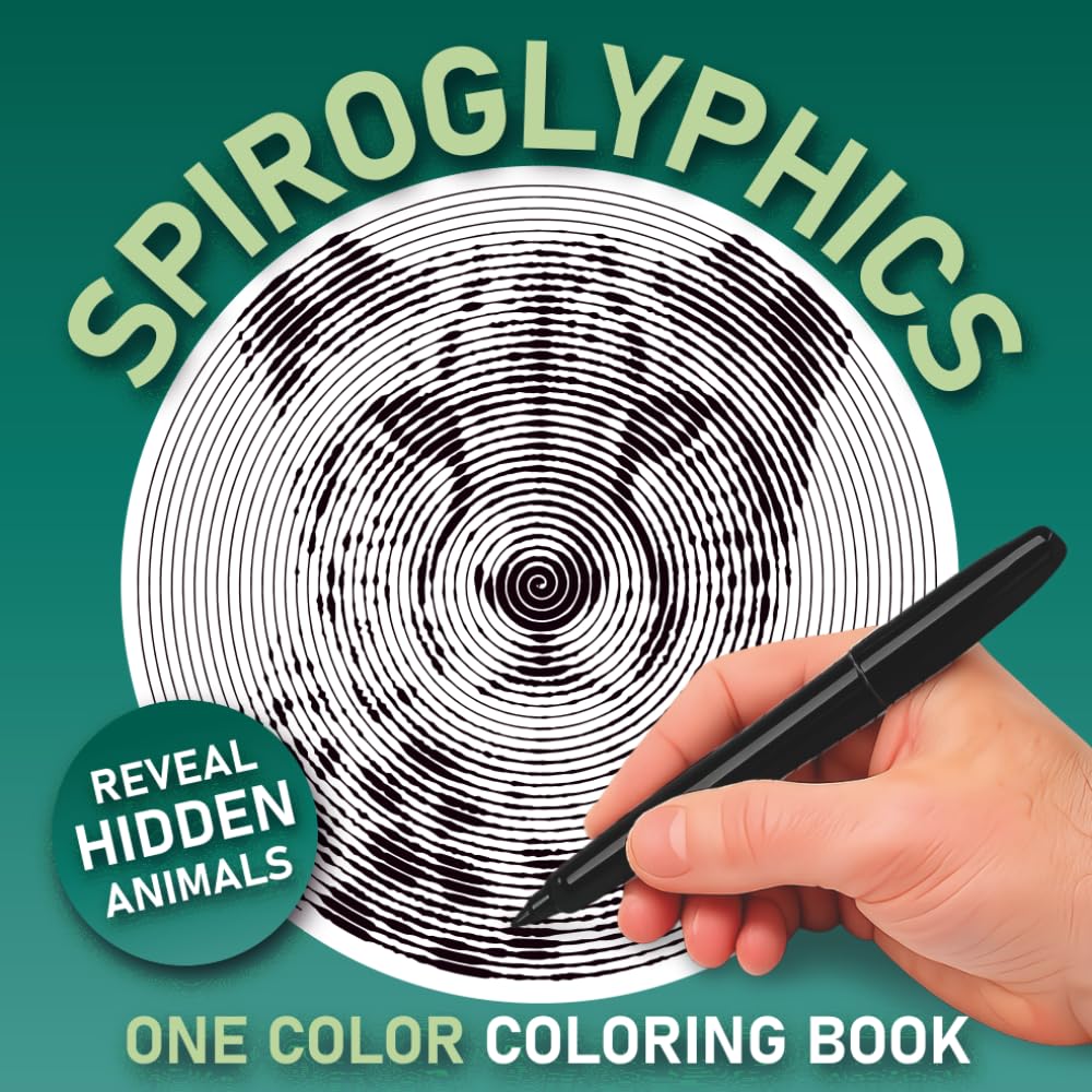 Spiroglyphics Animals One Color Coloring Book: Reveal Hidden Animal Spiral Art | Color with One Pen | Stress Relief and Relaxation Coloring Book for Adults and Teens (Spiroglyphics Themed)