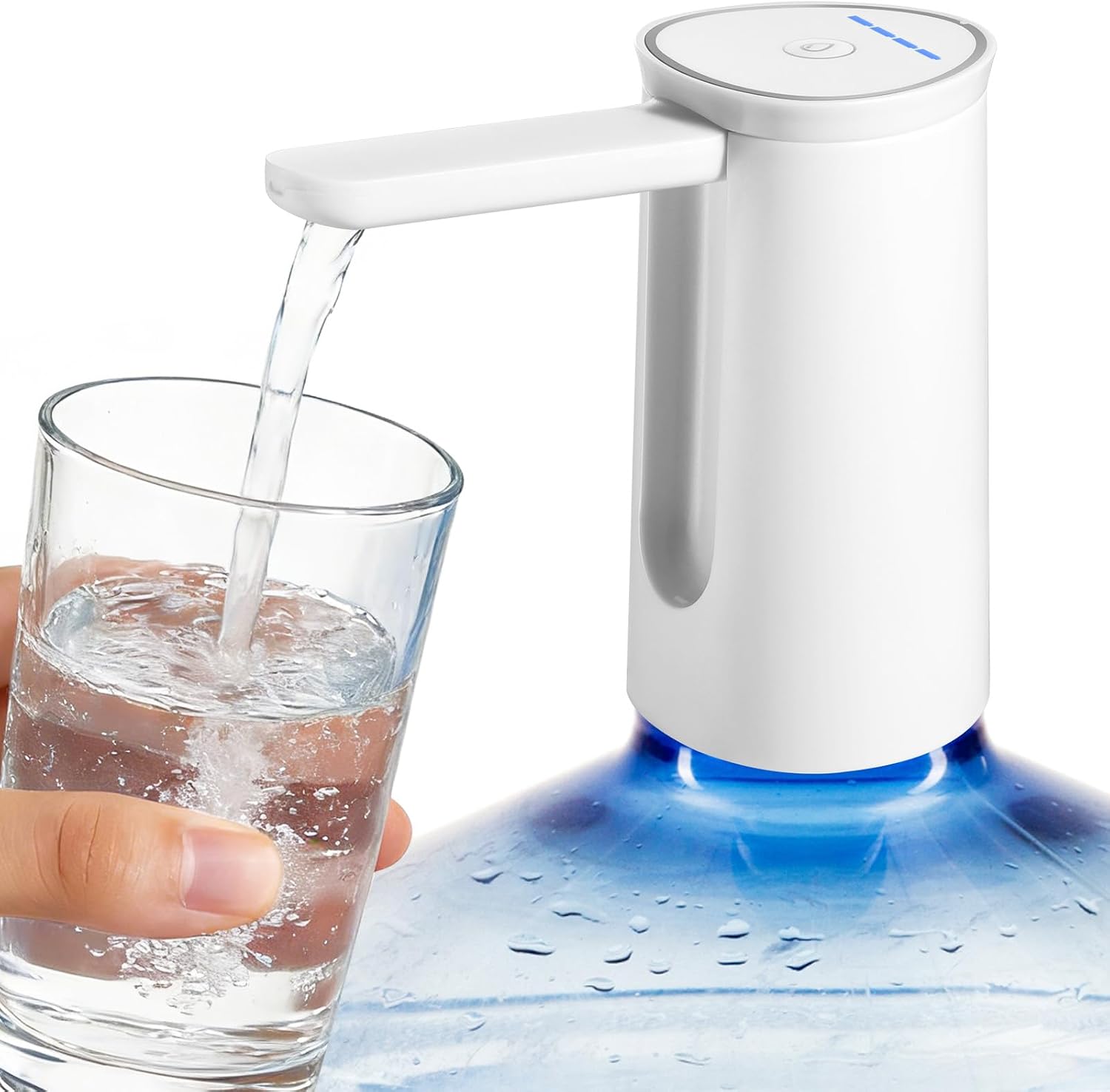 Foldable Water Dispenser, 5 Gallon Water Bottle Pump| USB Charging, Automatic Switch, Rechargeable Battery for Home Kitchen Room Camping (White)