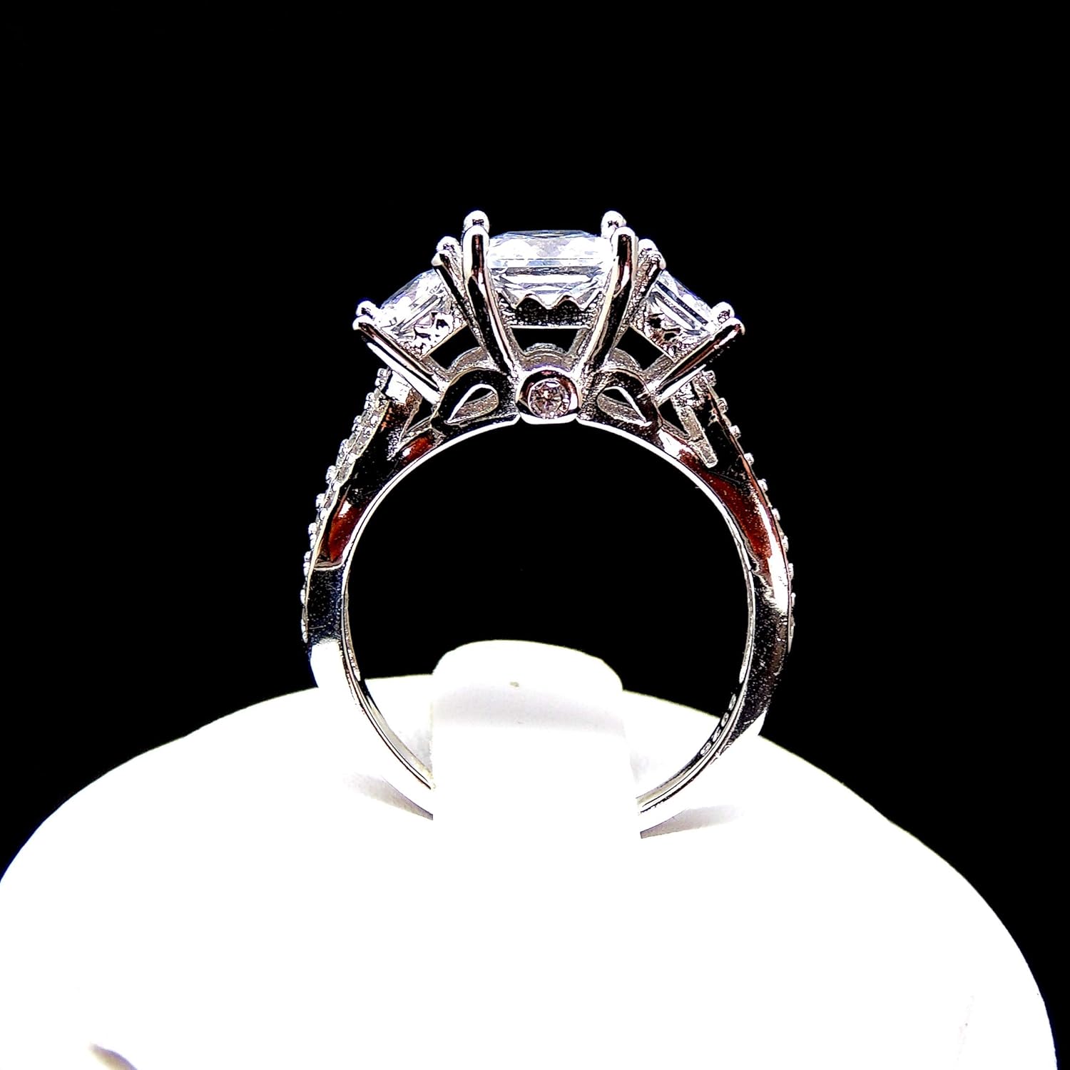 Kim Engagement Ring for Women by Ginger Lyne | 3 Stone Design Princess Cut Cubic Zirconia Sterling Silver Wedding Ring for Her | Bridal Jewelry for Wife or Girlfriend