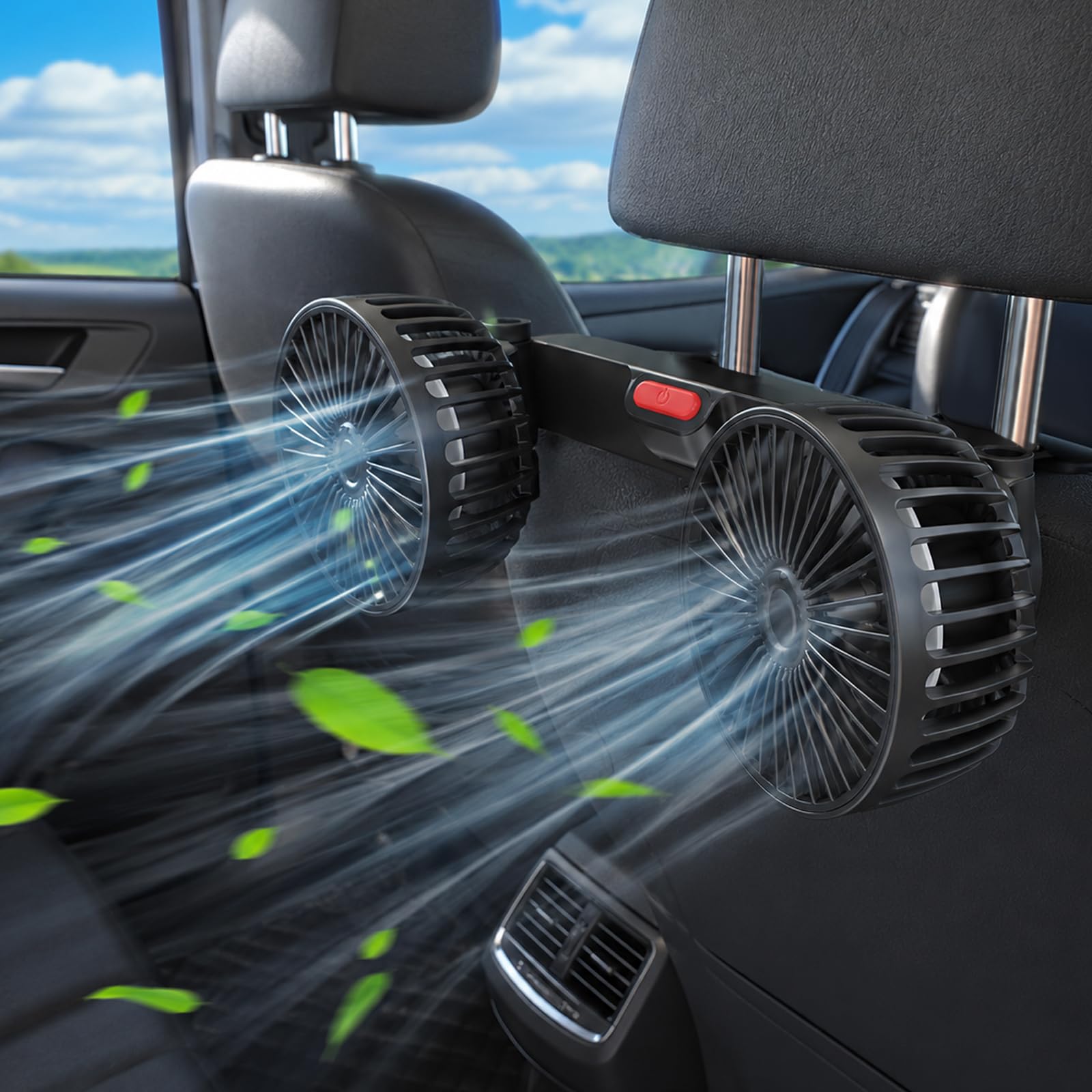 Ventilatore auto doppia testa con USB e batteria, 360° girevole, 3 velocità, silenzioso, ventilatore portatile, ventola usb scrivania, ventilatore da tavolo, alternativa a aria condizionata portatile