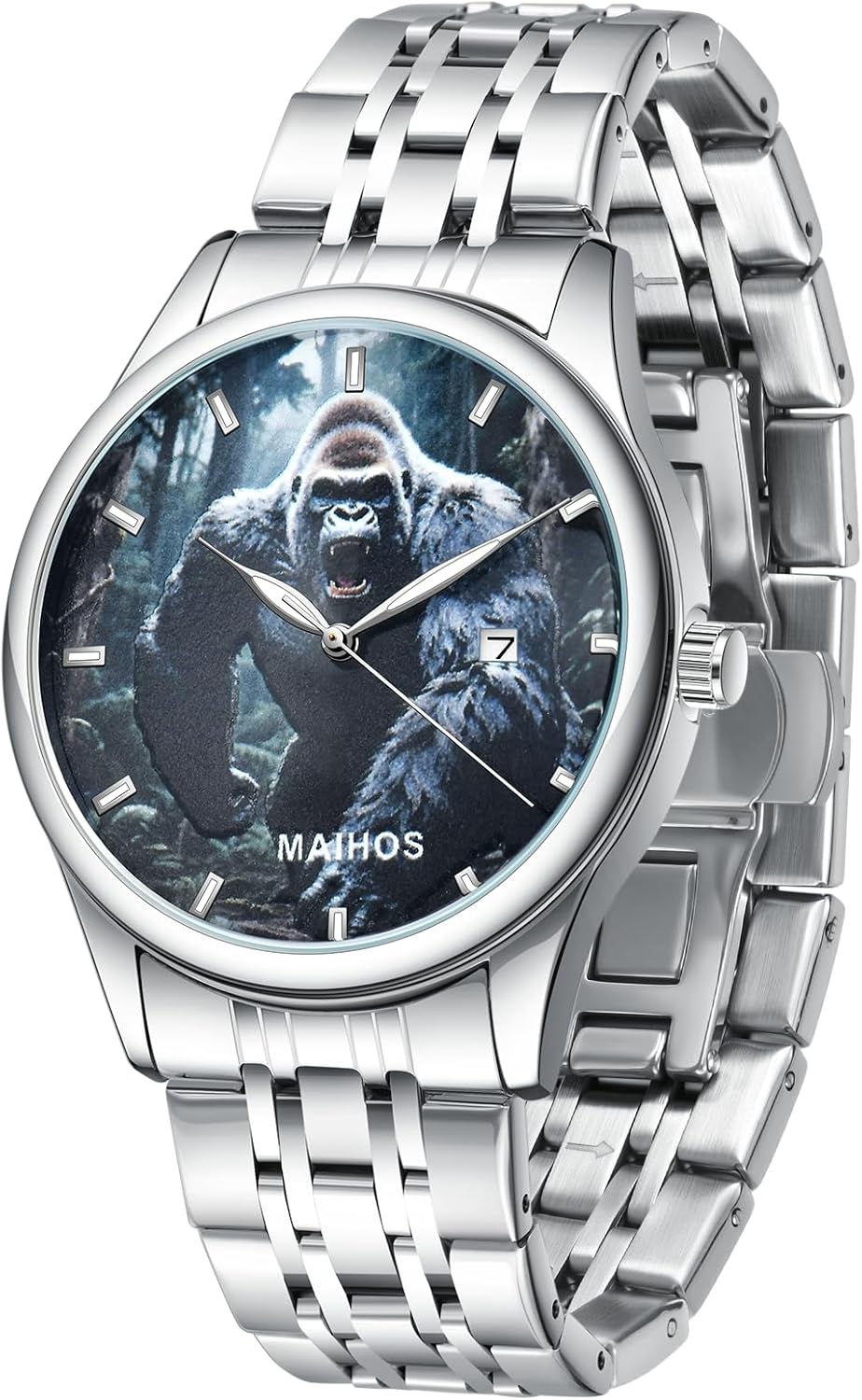 Men’s Watch, Sports Wacth Man Culture Themed Dial, Stainless Steel Casual Wrist Watch for Men, Luminous Hands, Date Display, Water-Resistant Analog with Mixed-Tone Bracelet