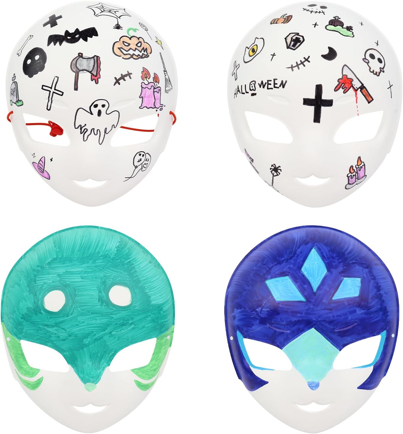 5 PCS DIY Full Face Masks Paintable White Mask Costume Props for Halloween Mardi Gras Cosplay Masquerade