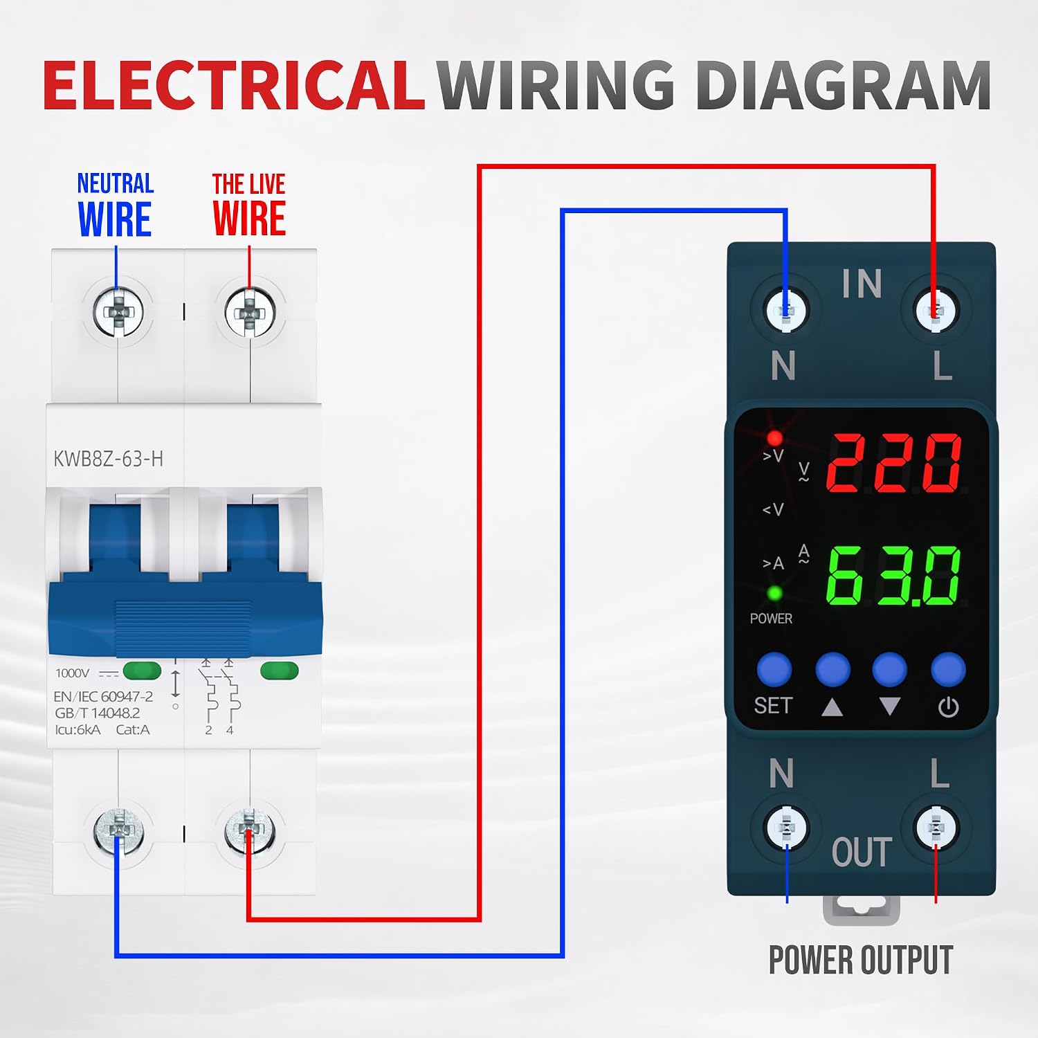 APIELE 110V/220V Voltage Protector, 1-63A Adjustable Smart Breaker（Blue image 4