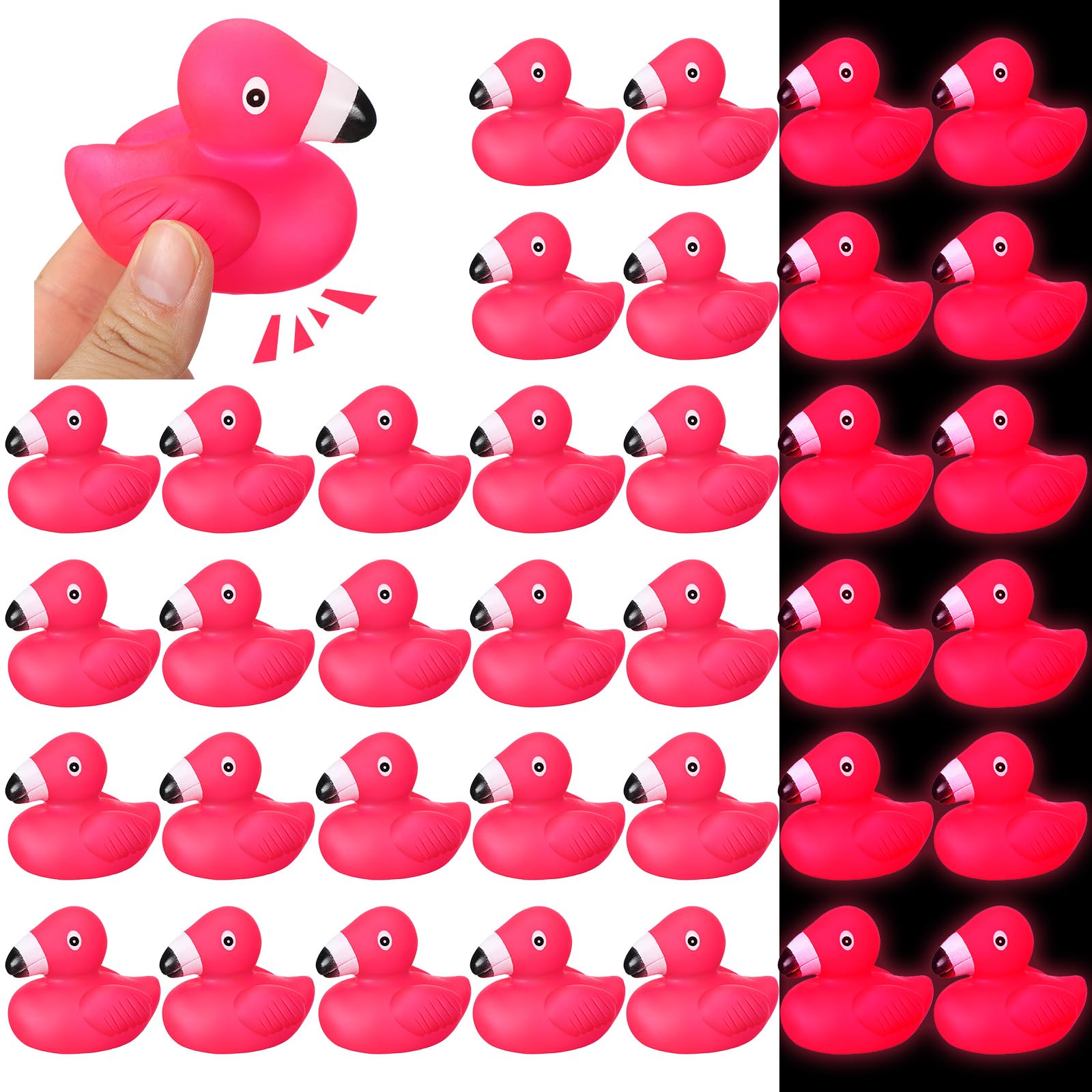 Shappy 36 Pcs Flamingo Rubber Duckies Bulk Glow in The Dark Pink Flamingos Bath Toys Flamingo Party Decorations Flamingo Rubber Duckies for Baby Shower Cake Decoration Classroom Prizes