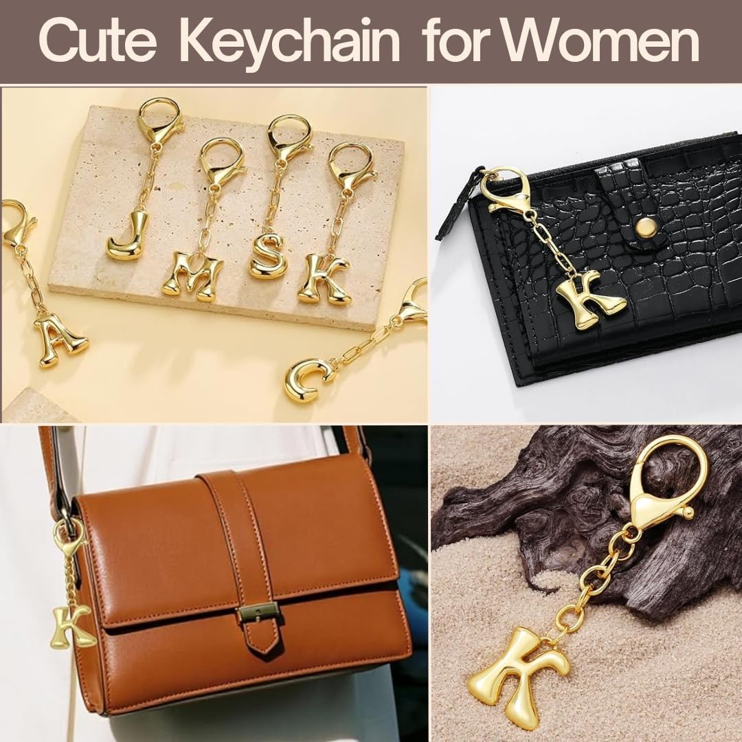 Bubble Gold Letter Bag Charms for Women, Cute Initial Keychain for Handbags, Purse Charms Valentines Day Gifts - Image 2