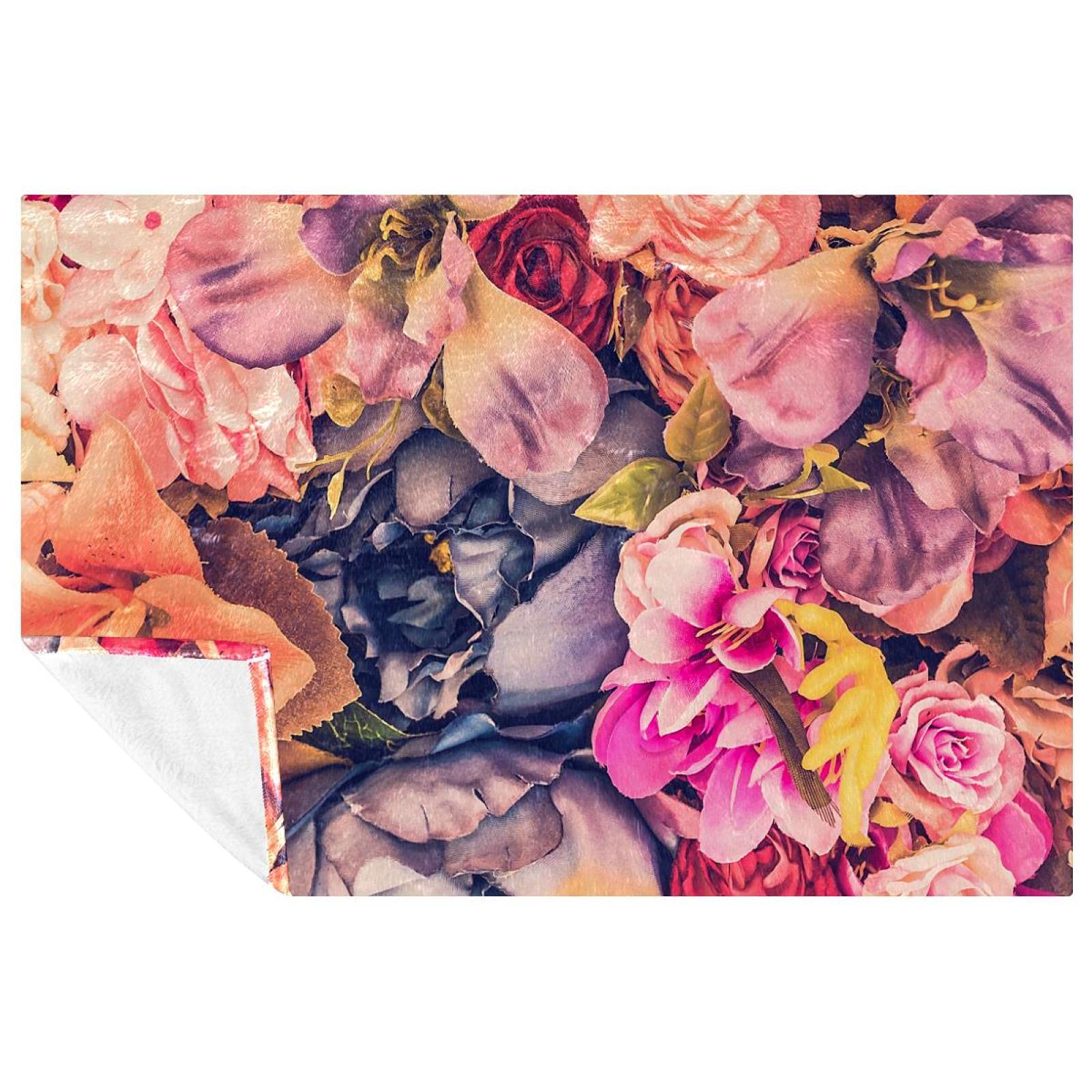 Couverture douce imprimé floral rose 150x100 cm pour lit et canapé