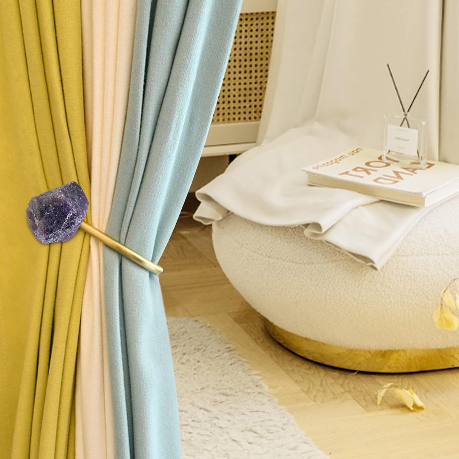 rockcloud Set of 2 Raw Crystal Stone Curtain Holdbacks U-Shaped Wall Curtain Hooks for Drapes Home Office Decoration, Amethyst