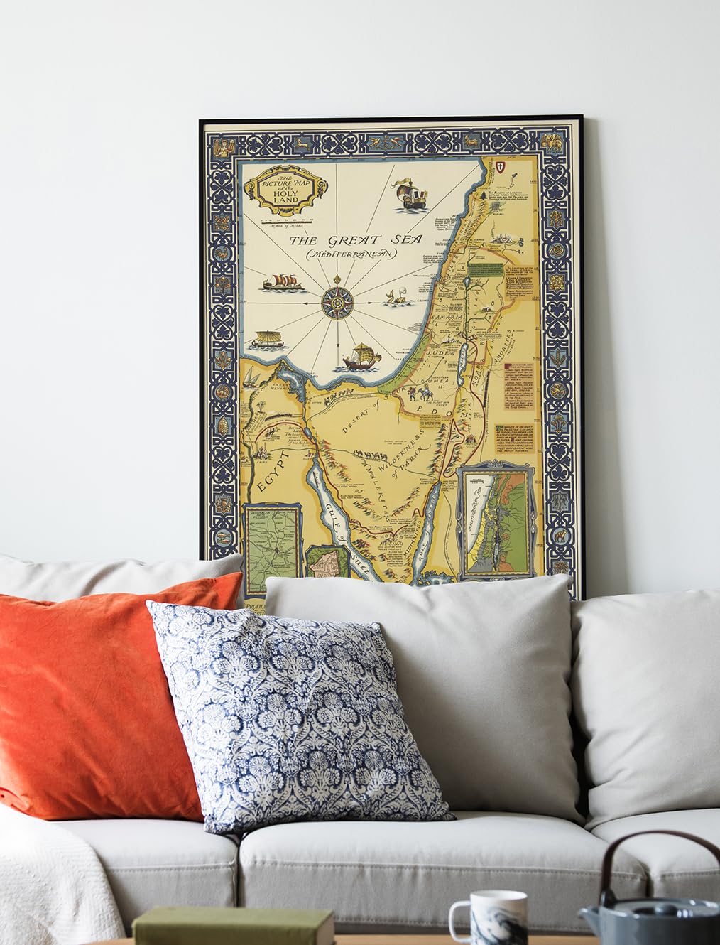 1928 Picture Map of the Holy Land - Unframed Wall Art Decor Poster Palestine Israel - Ancient History - Christian Gifts - Bible Posters For Classroom - Places Named in the New Testament (23"x33")