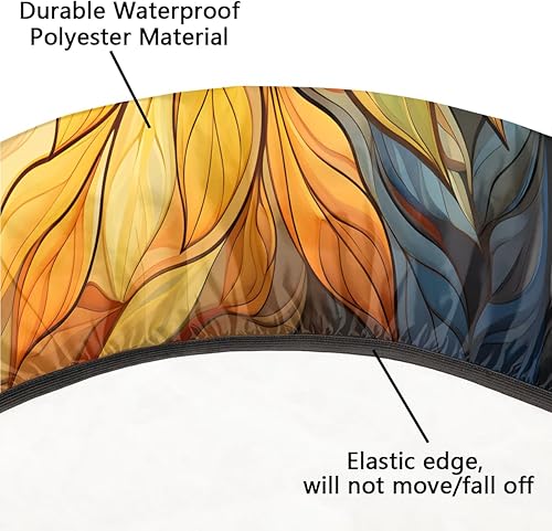 Vista 212 de Mantel redondo ajustable con borde elástico, mantel de hojas coloridas abstractas, impermeable, lavable, para mesas redondas, ideal para picnic