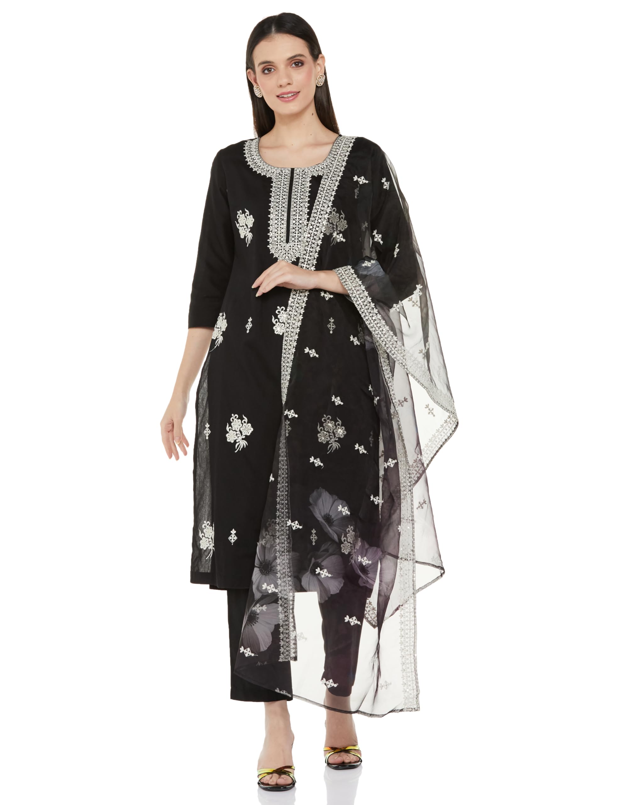 amazon brand - myx Women Embroidered Kurta Pant Set with Organza Dupatta | Viscose,Rayon (Available in Plus Sizes)-picture-30