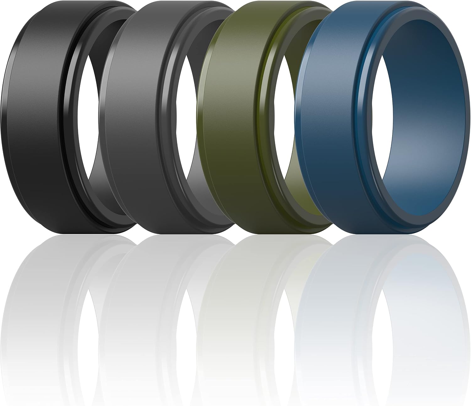 ThunderFit Silicone Wedding Rings for Men, Flat Step Edge Rubber Engagement Bands 10mm Wide 2.5mm Thick - 1/4/7 Variety Multipack