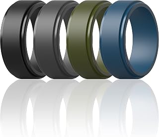 ThunderFit Silicone Wedding Rings for Men, Flat Step Edge Rubber Engagement Bands 10mm Wide 2.5mm Thick - 1/4/7 Variety Multipack
