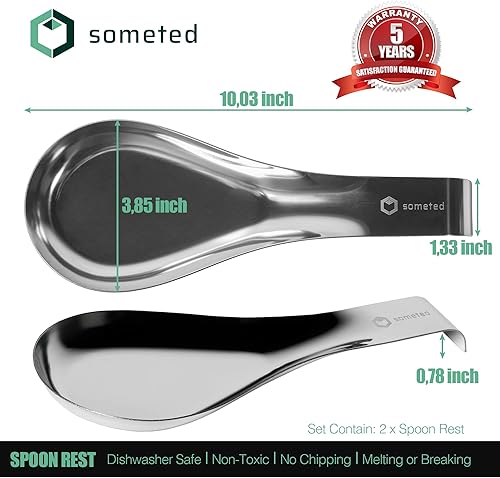 Miniatura 3 de Juego de 2 soportes de cuchara de acero inoxidable, soporte para cuchara de acero inoxidable, acabado cepillado, apto para lavavajillas, cocina,