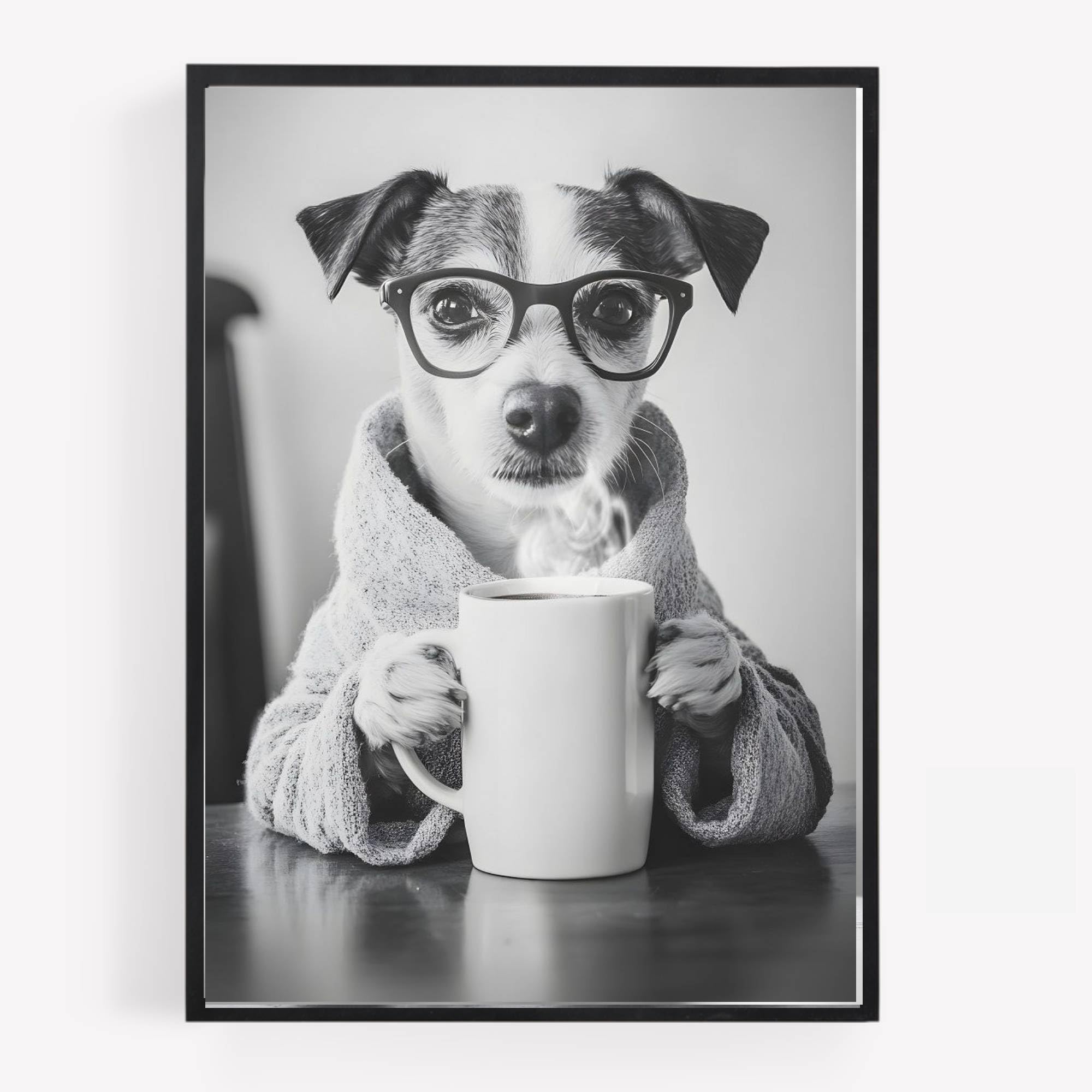 gfc Funny jack russell dog drinking coffee Print Picture Poster kitchen A4 UNFRAMED wall art Home decor Decorating please be seated for entire performance