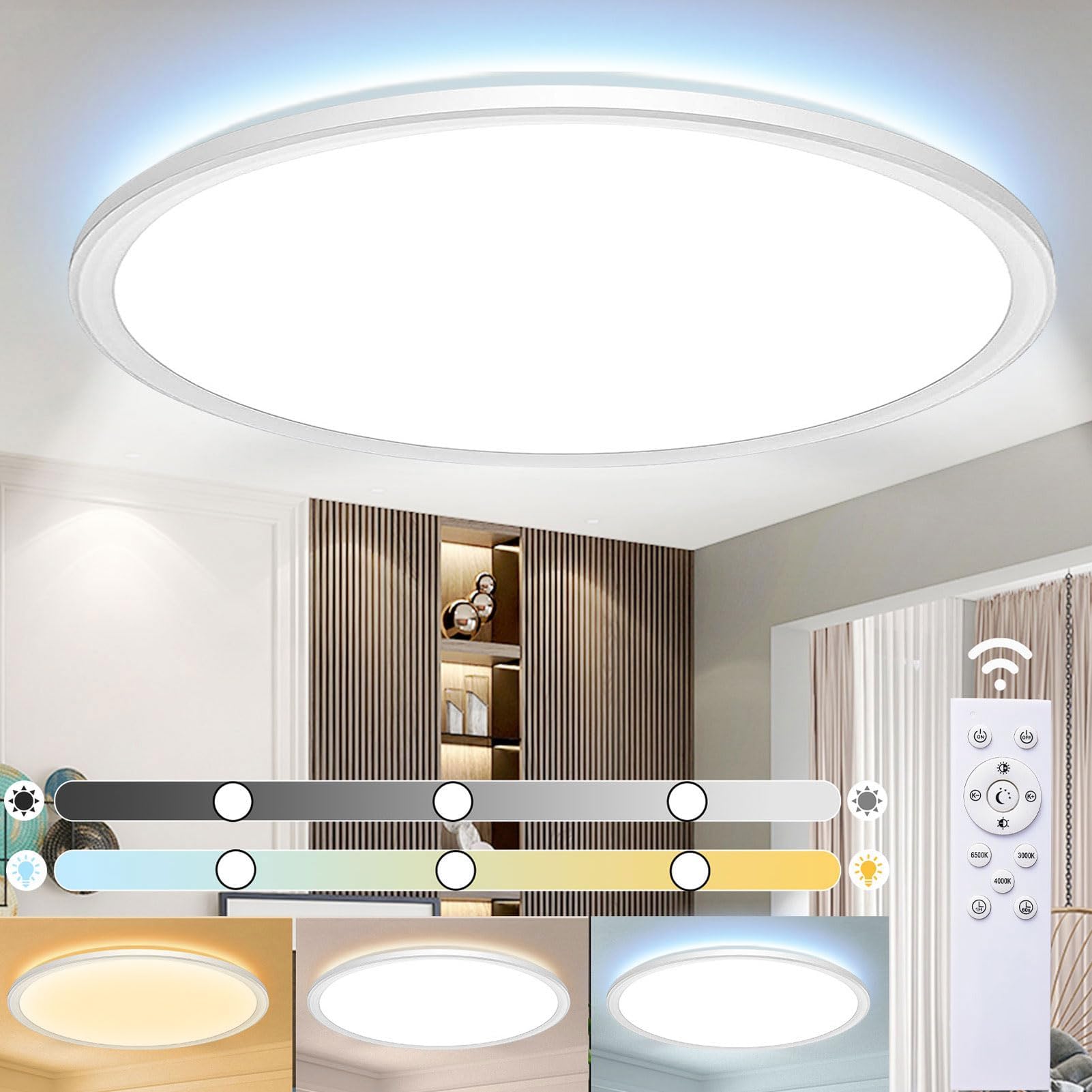 Plafonnier Led , Lampe Lune Plafond Avec Télécommande, 33cm, Dimmable