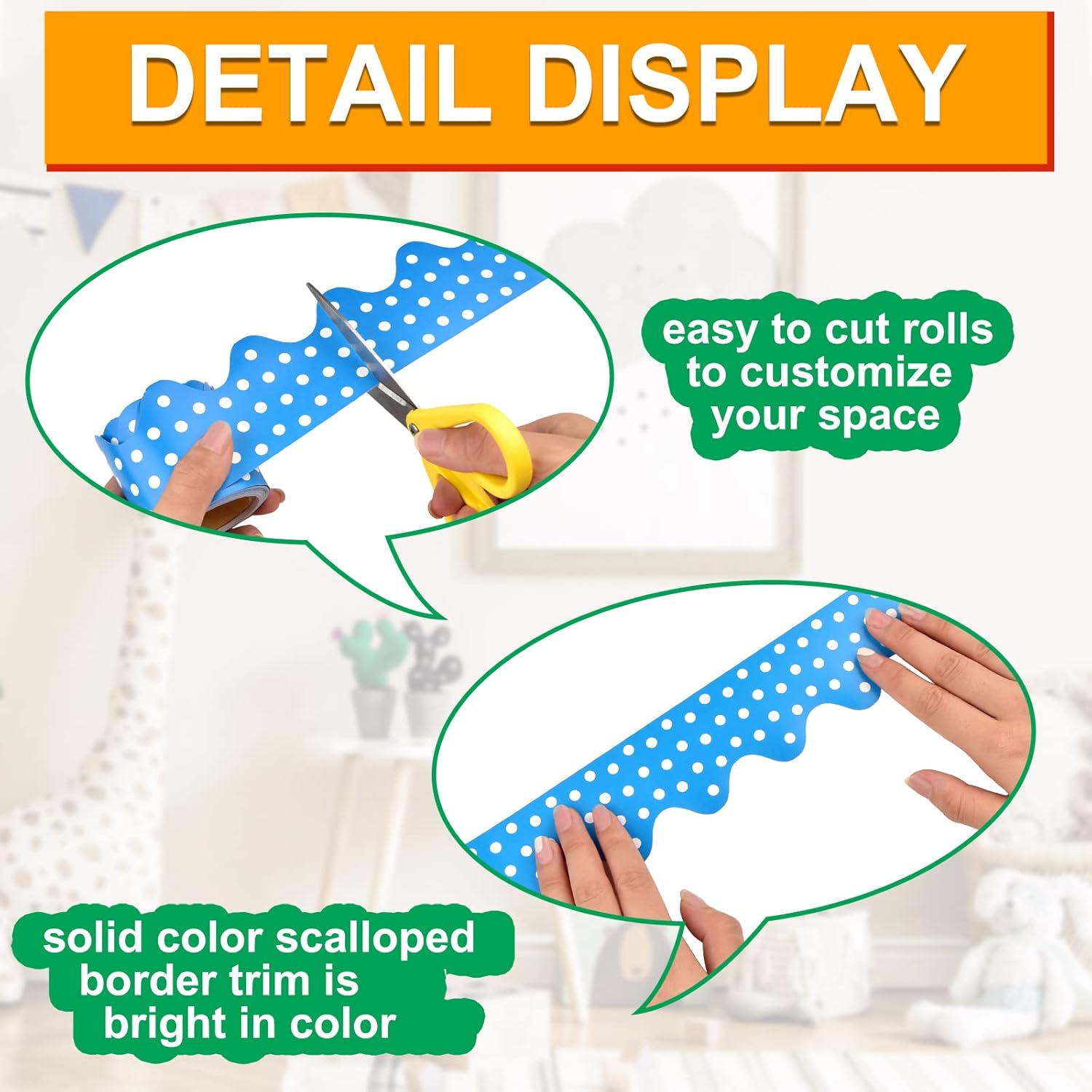 16 Rolls Scalloped Bulletin Board Borders Multicolor Rolled Borders Trim Polka Dot Bulletin Border for Bulletin Boards, Desks, Locker, Homeschool or Classroom Décor, 16 Colors