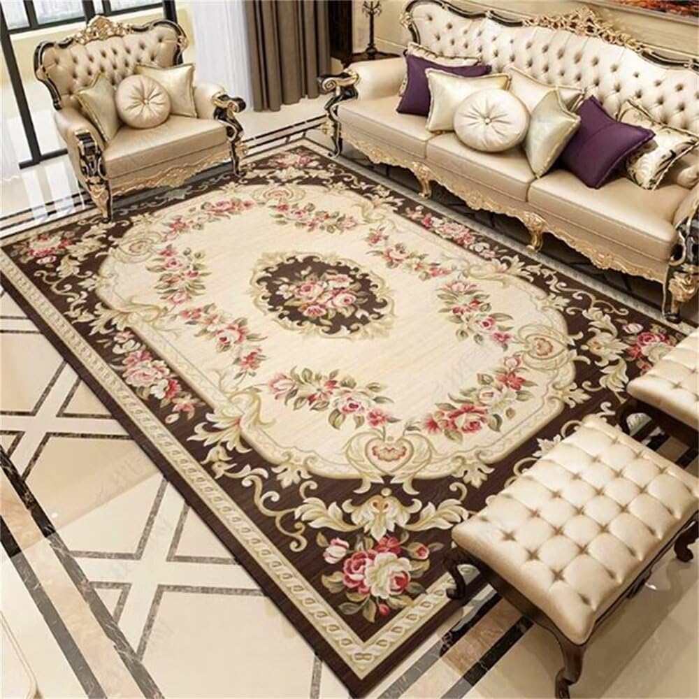 Büroteppich Teppich Für Bürostuhl Retro Teppich rötlich-braun Pflanze floral Dekoration Wohnzimmer Teppich verschleißfest Vorhänge Schlafzimmer 100X200CM