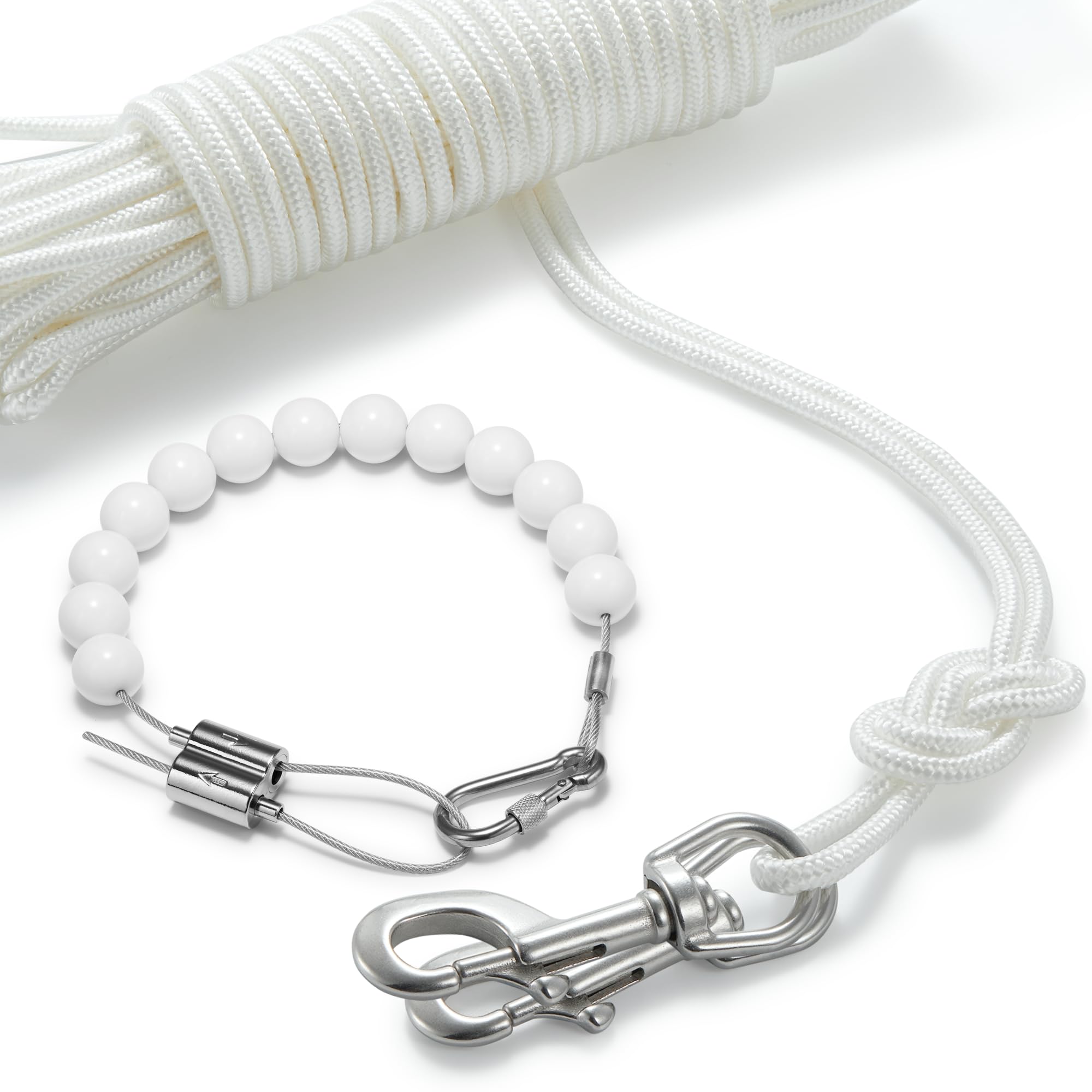 50Ft Flag Pole Rope Kit, Polyester Halyard &amp; 316 Stainless Steel Snap Hooks