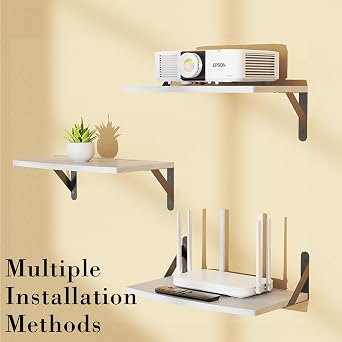 DAWASAPAT Projector Wall Mount Floating Shelf, 15.7 * 9.8 inch White Mini Shelf Stand/Rack Holder/Router Shelf Modem Cable Box Shelf with Cable Ties