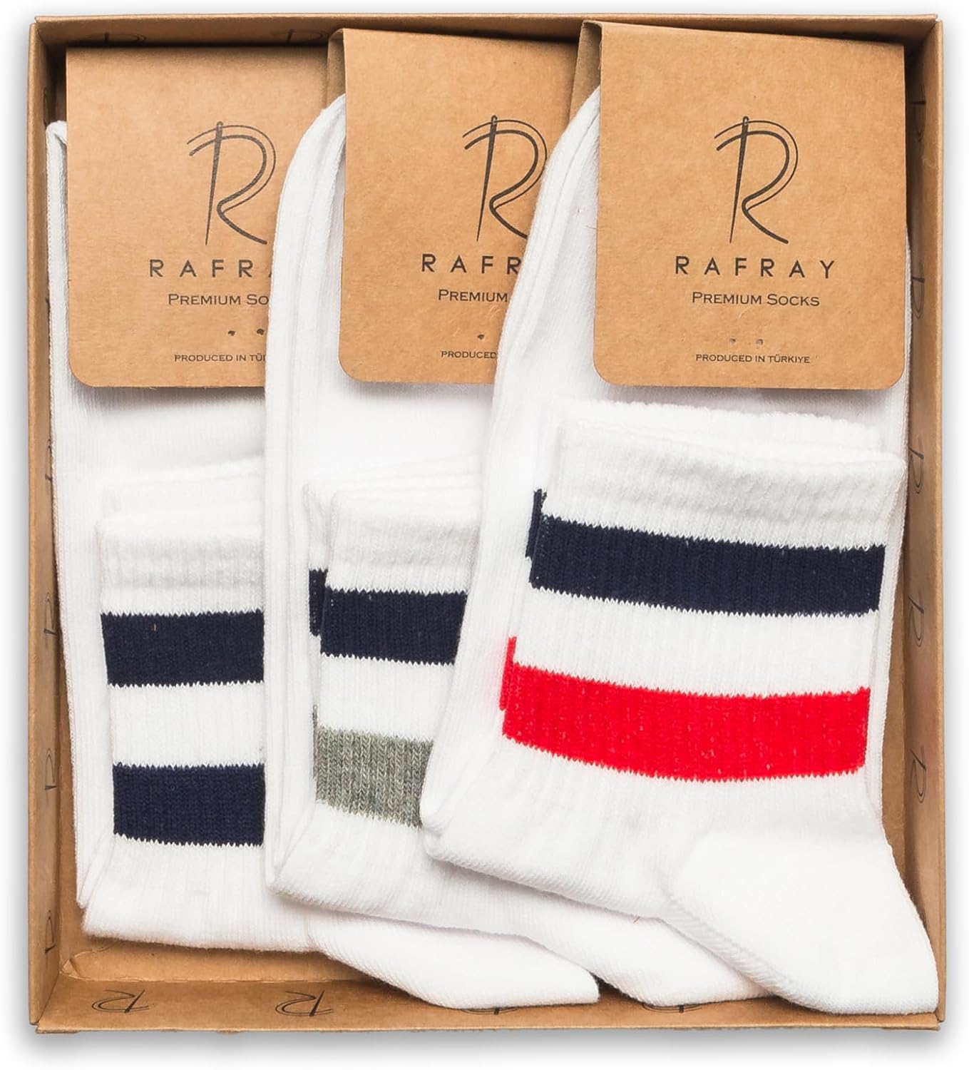 RAFRAY Athletic Ankle Socks Quarter Length, Premium Sports Socks Sriped, White, 3 Pairs, Size 7-11.5 - Image 2