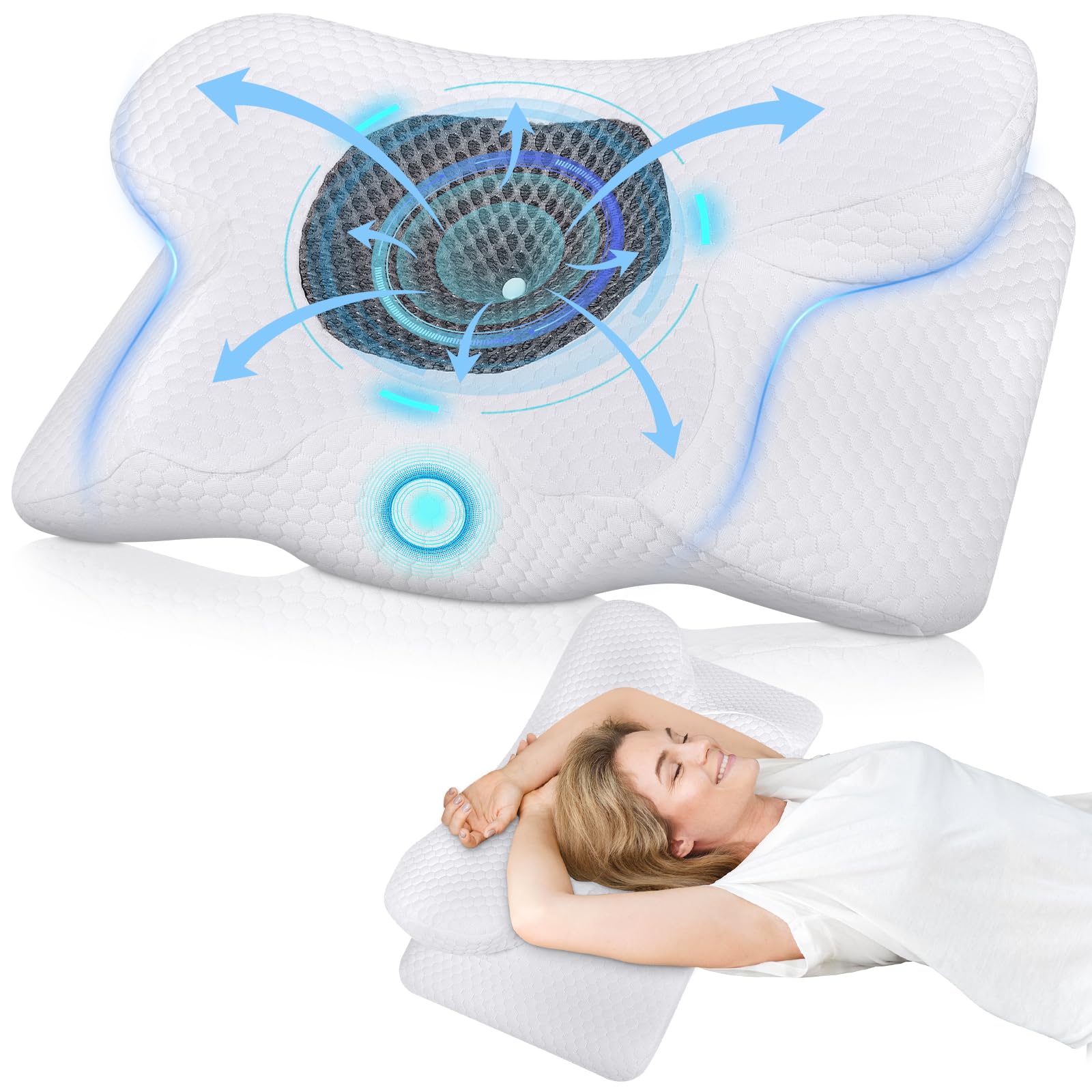 TEGOVE Almohada Cervical de Espuma Viscoelastica,Almohada Ergonómica con Memoria de Forma, Almohada Antironquidos,Almohada Cervicales para Dormir de Lado y Boca Arriba,60 X 34 X 13CM