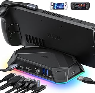 JSAUX RGB Docking Station for Steam Deck & ROG Ally, 8-in-1 Steam Deck Dock with HDMI 2.0 4K@60Hz, Gigabit Ethernet, USB-C 3.0, Dual USB-A 3.0, USB 2.0 and 100W USB-C Charging Port-HB0801(Black)