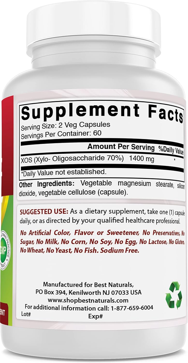Best Naturals Prebiotics Fiber XOS (Xylo Oligosaccharide) 1400mg Serving 120 Veg Capsules - Image 6
