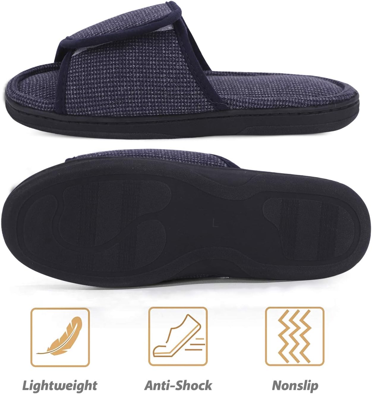 [Afindern] メンズ スリッパ 介護 サンダル 足腫れ ふくらん改善 圧力を軽減 滑り止め 転倒防止 軽い マジックテープで調節可能 低反発 ルームシューズ 室内履き 中年 高齢者 四季 3色