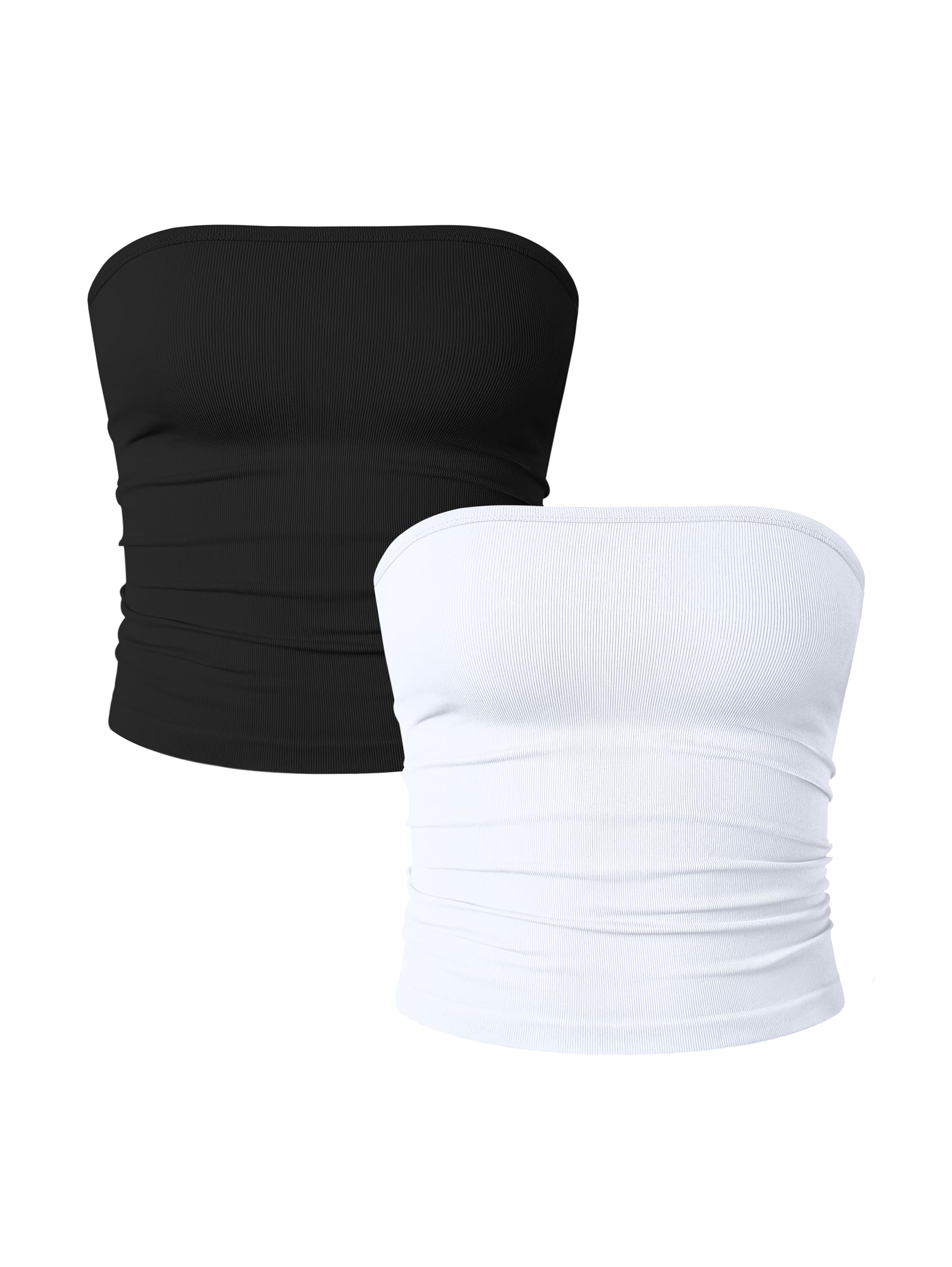 OQQ Damen Tube Tops 2er Pack Ohne Ärmel Slim Fit Camilose Top Cropped Oberteil Tank Top für Damen Schwarz Weiß