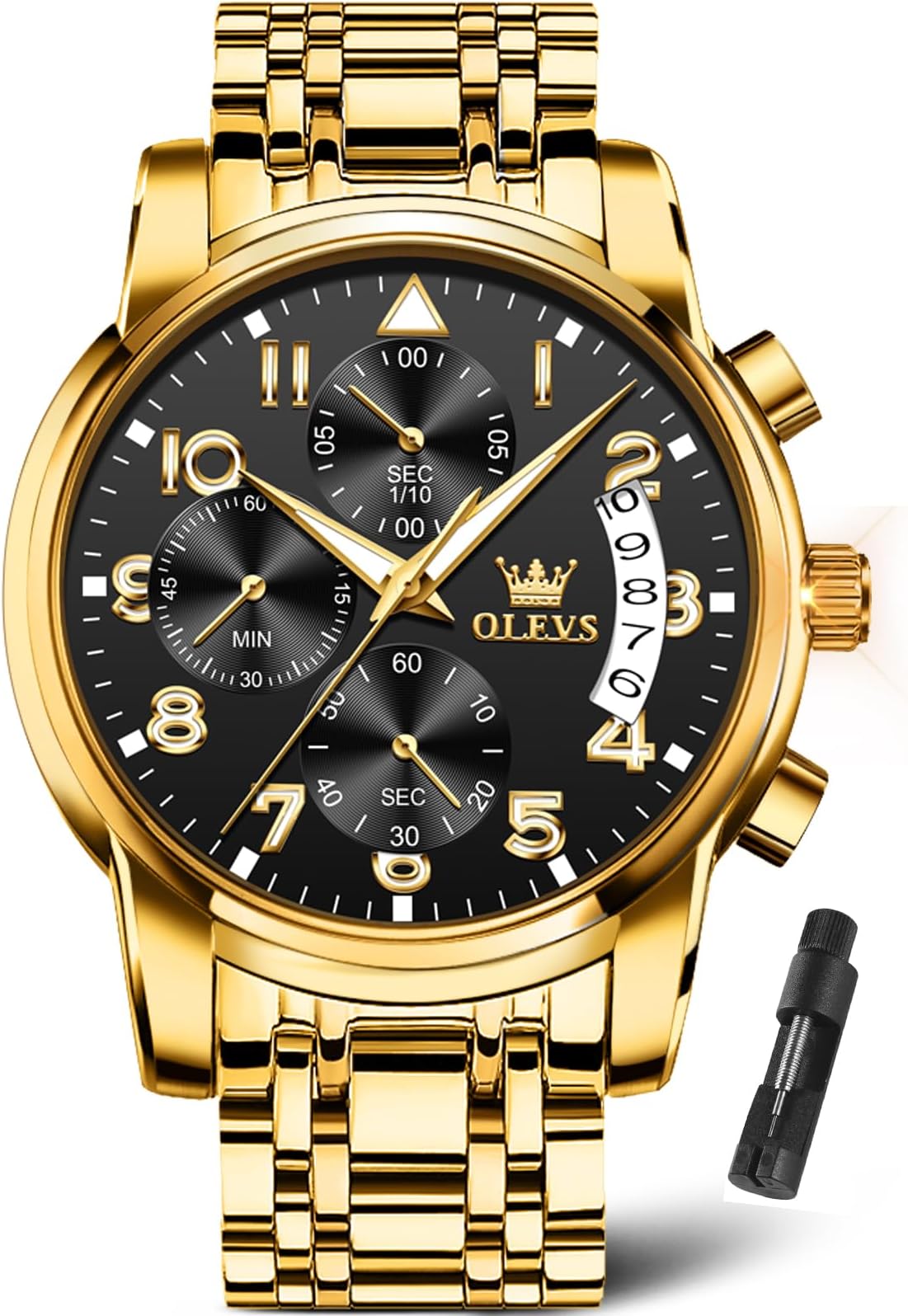 Watches for Men with Date Luxury Big Face Waterproof Mens Wristwatch Analog Dress Two Tone Stainless Steel Man Watch Luminous Relojes De Hombre Calendar(Green/Blue/Black Dial