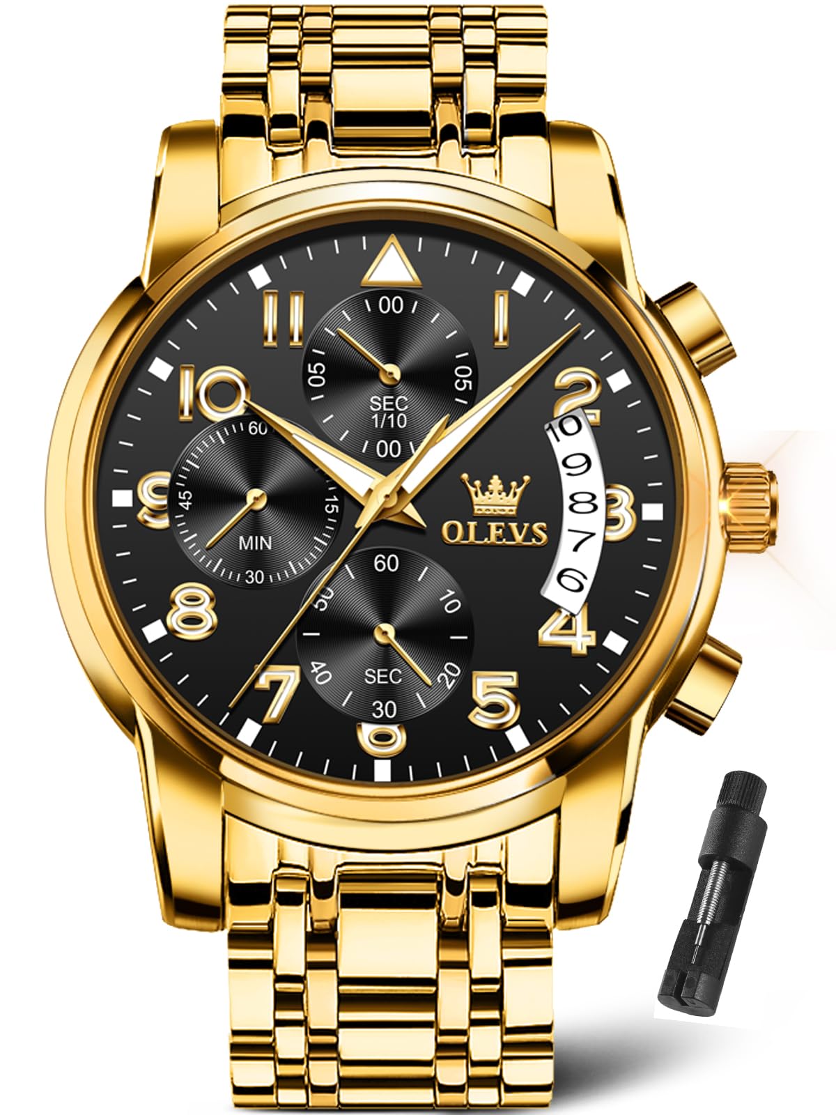 OLEVS Watches for Men with Date Luxury Big Face Waterproof Mens Wristwatch Analog Dress Two Tone Stainless Steel Man Watch Luminous Relojes De Hombre Calendar(Green/Blue/Black Dial