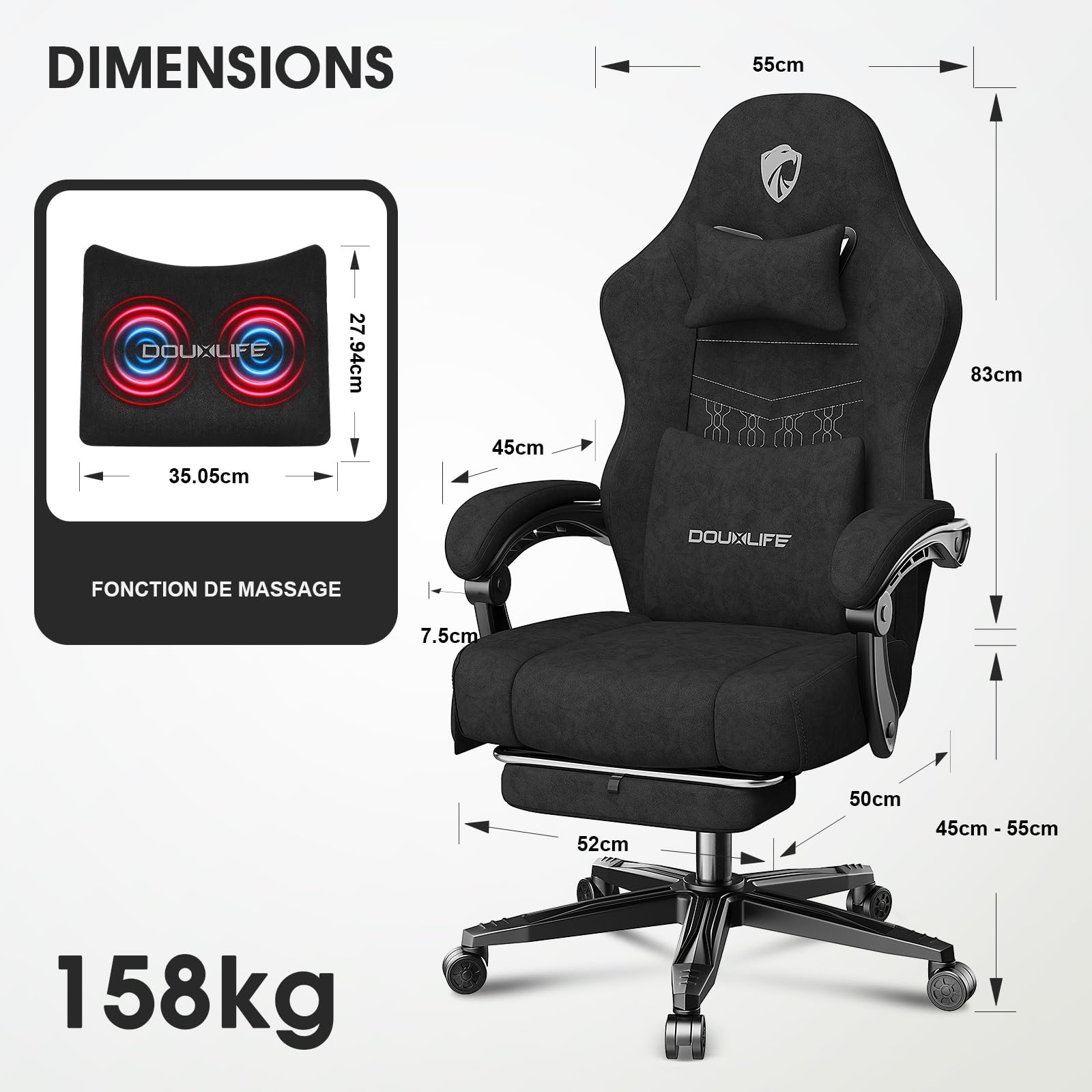 Douxlife Chaise Gaming Ergonomique avec Massage Chaise de Bureau
