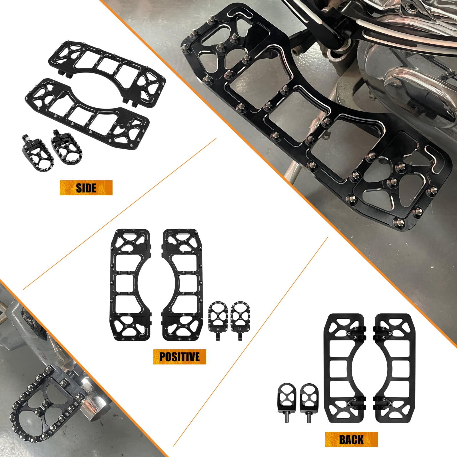 Set pedane per moto, pedane anteriori e posteriori per conducente, pedane MX Wide Offroad CNC Fit per Harley Touring Road Glide Electra Glide Street Glide Softail Dyna nero