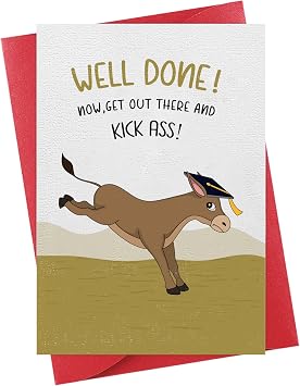 FaCraft Funny Graduation Card for Her Him, Class of 2026 Graduation Greeting Cards with Envelope for Boy Girl Son Daughter, for Graduates High School College 8th Grade Funny Donkey