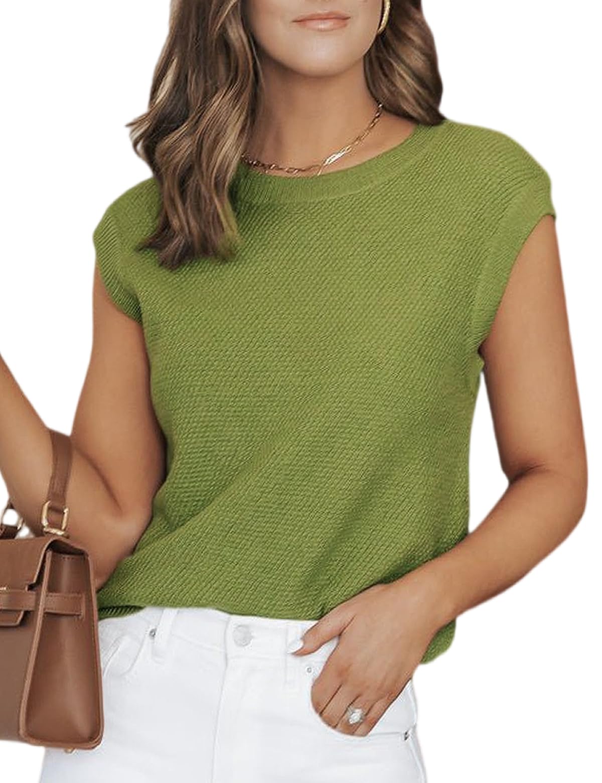 Women Summer Cap Sleeve Sweaters Knit Crew Neck Pullover Tank Tops 2025 Casual Trendy Shirt-image-20