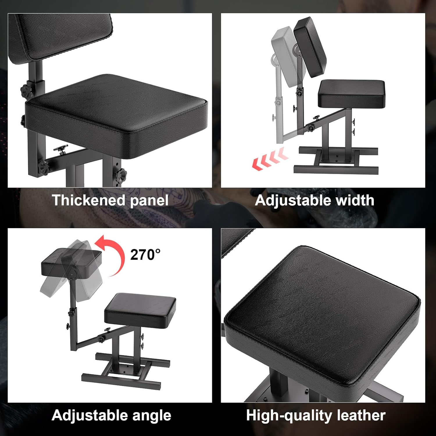 Tattoo Chair Portable Massage Chairs for Artist High-Density Sponge Height Adjustable Spa Salon Folding Massage Chair Tattoo Equipment with Armrest Stand,Black