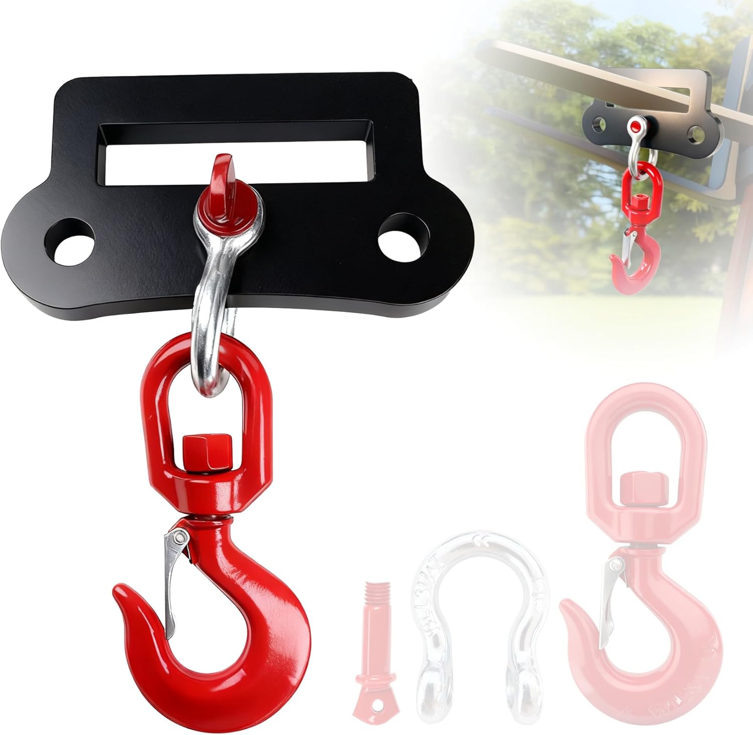 Heavy Duty Forklift Lifting Hook - 6600 LBS (3 Ton) Capacity, Single Fork Mount 360° Swivel Fork Hook, Forklift Accessories Fork Lift Attachment for Forklifts