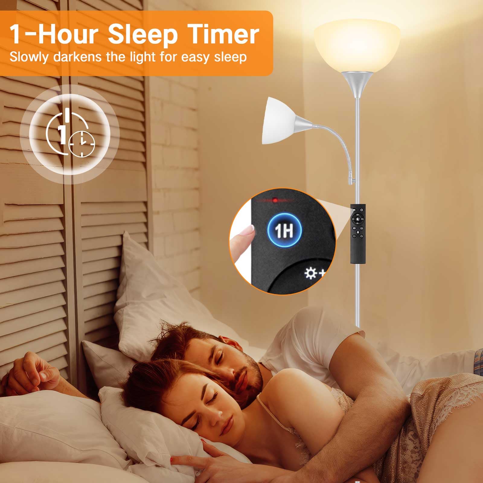 OUTON Lampara de Pie para Sala de Estar con Leselampe, Deckenfluter LED Dimmbar, 3 Farbtemperaturen, 1H Timer, con Fernbedienung y 9W Glühbirnen, para Wohnzimmer, Büro, Schlafzimmer, en Plata Gris