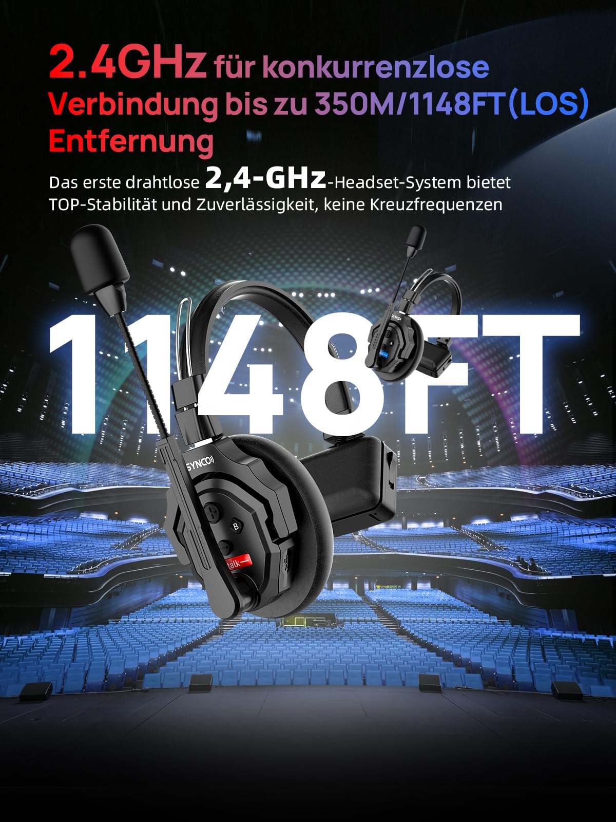 SYNCO XTALK X2 Wireless Intercom Headset, 2.4GHz Vollduplex Kommunikationssystem 350m Reichweite, ENC Geräuschunterdrückung für Film-Produktion, Boot, Outdoor-Sport & Event (2-User Set)