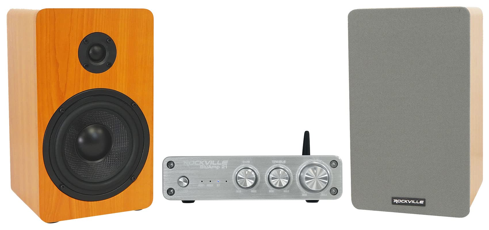 Rockville BLUAMP 21 Silver 2.1 Channel Bluetooth Home Audio Amplifier Receiver