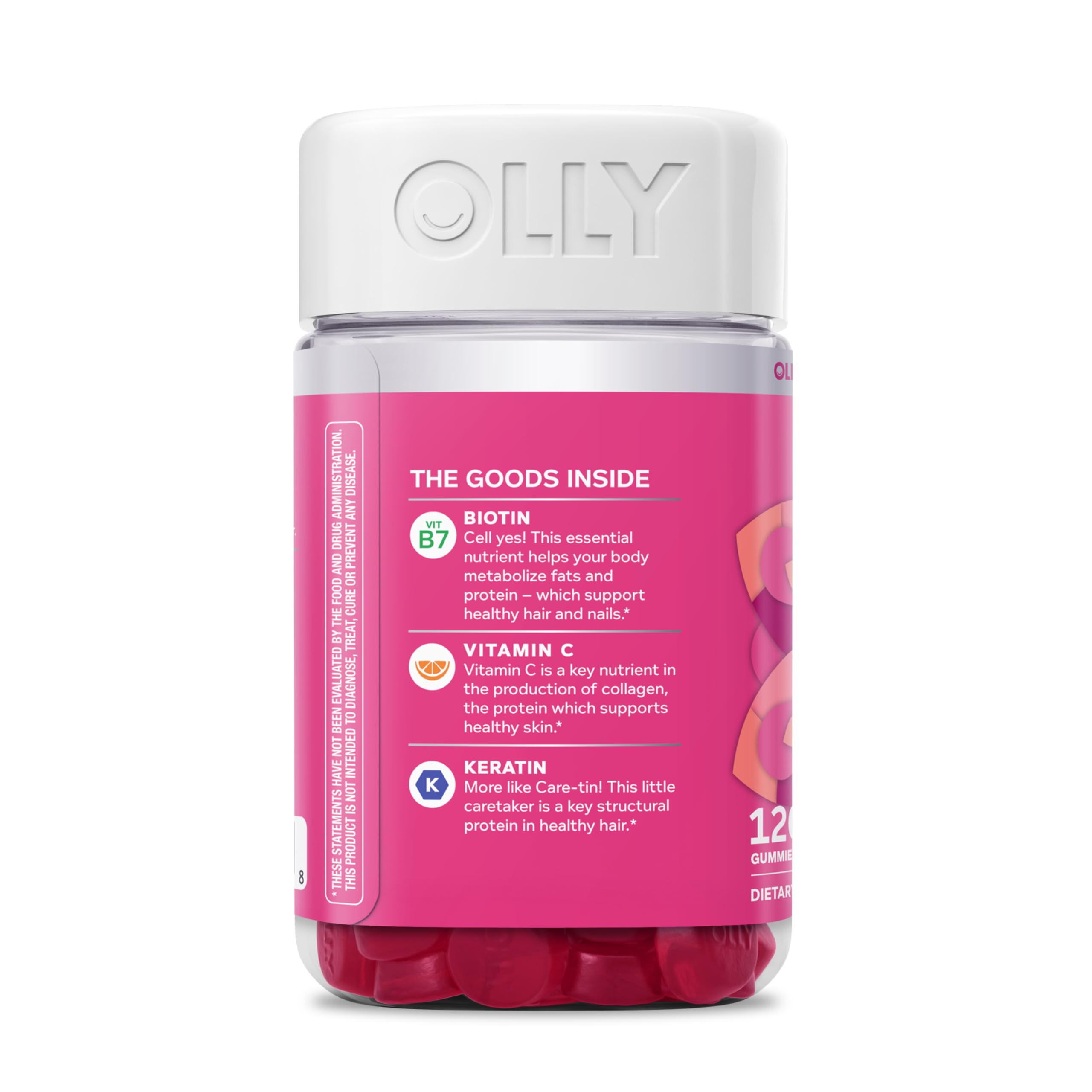 OLLY Undeniable Beauty Gummy, for Healthy Hair, Skin & Nails,* Biotin, Vitamins C & E, Keratin, Chewable Supplement, Grapefruit Flavored, 60 Day Supply - 120 Count