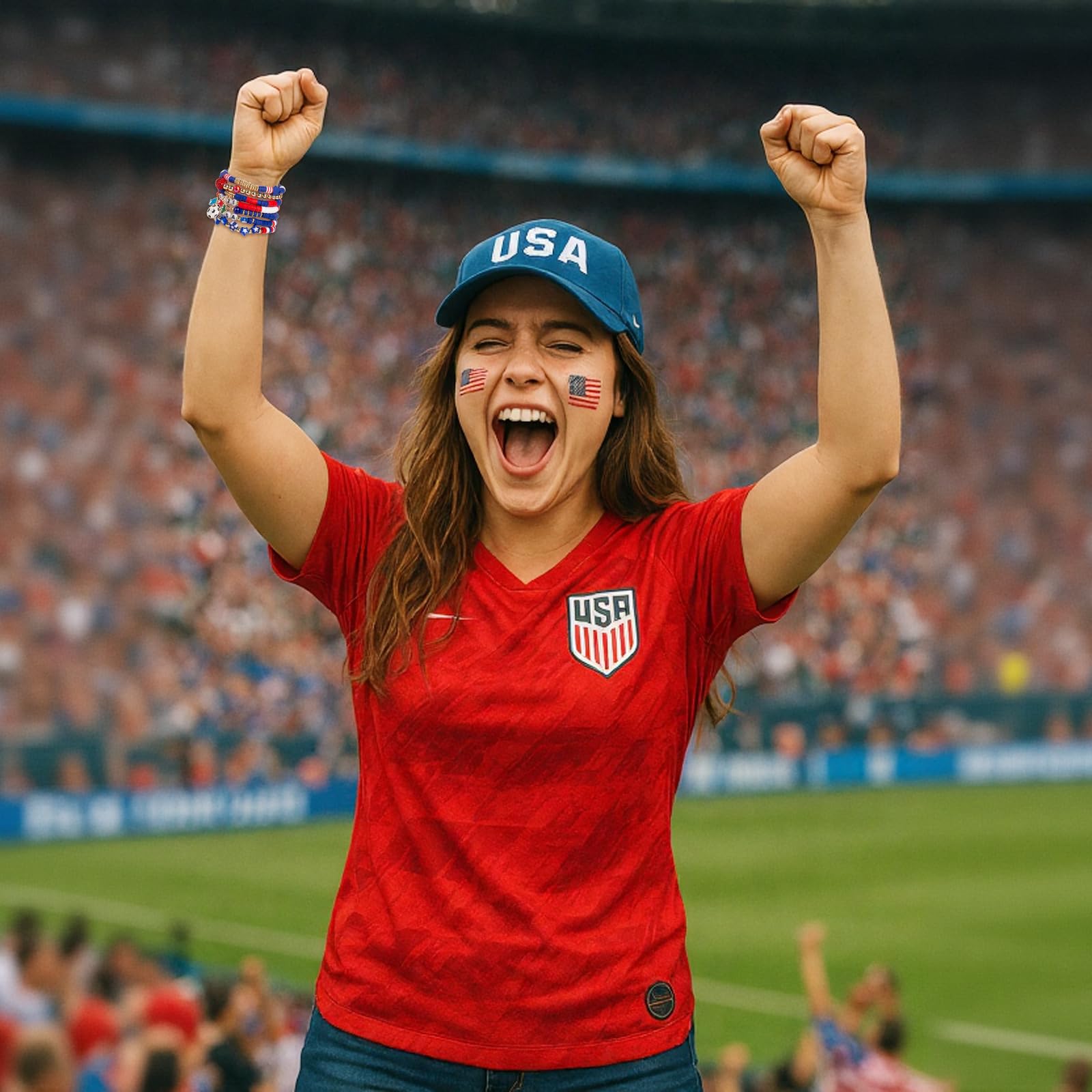 2026 Soccer Fan Gear Bracelet Set For Women Souvenirs, National Flag & Soccer Charms Heishi Bead Jewelry Outfits Clothes Styling Accessories For Party Gifts - 4