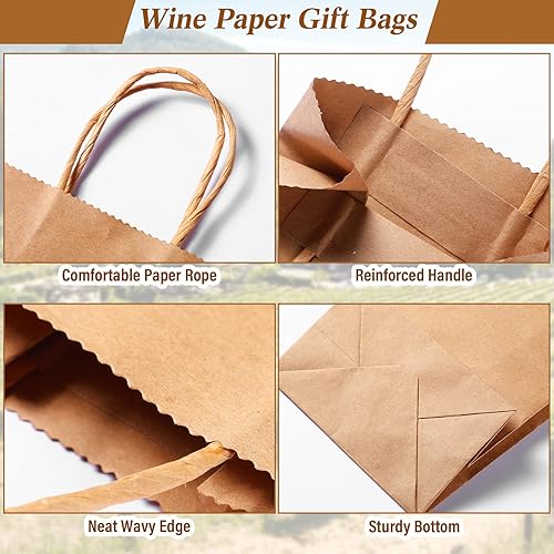 Miniatura 3 de Bolsa de vino de papel marrón Kraft con asas prácticas de 13 x 5.3 x 3.3 pulgadas, bolsas de regalo para pequeñas empresas, bolsas de vino marrón
