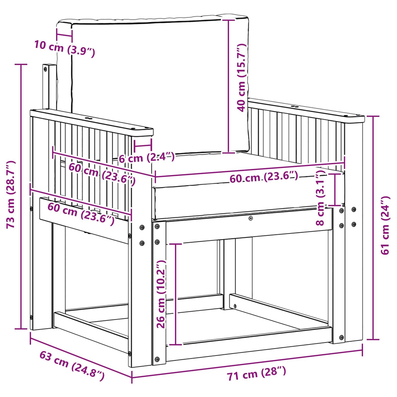 Divano da esterno in legno massello di acacia e poliestere, set di mobili da giardino, per terrazza, balcone, braccioli, listelli verticali
