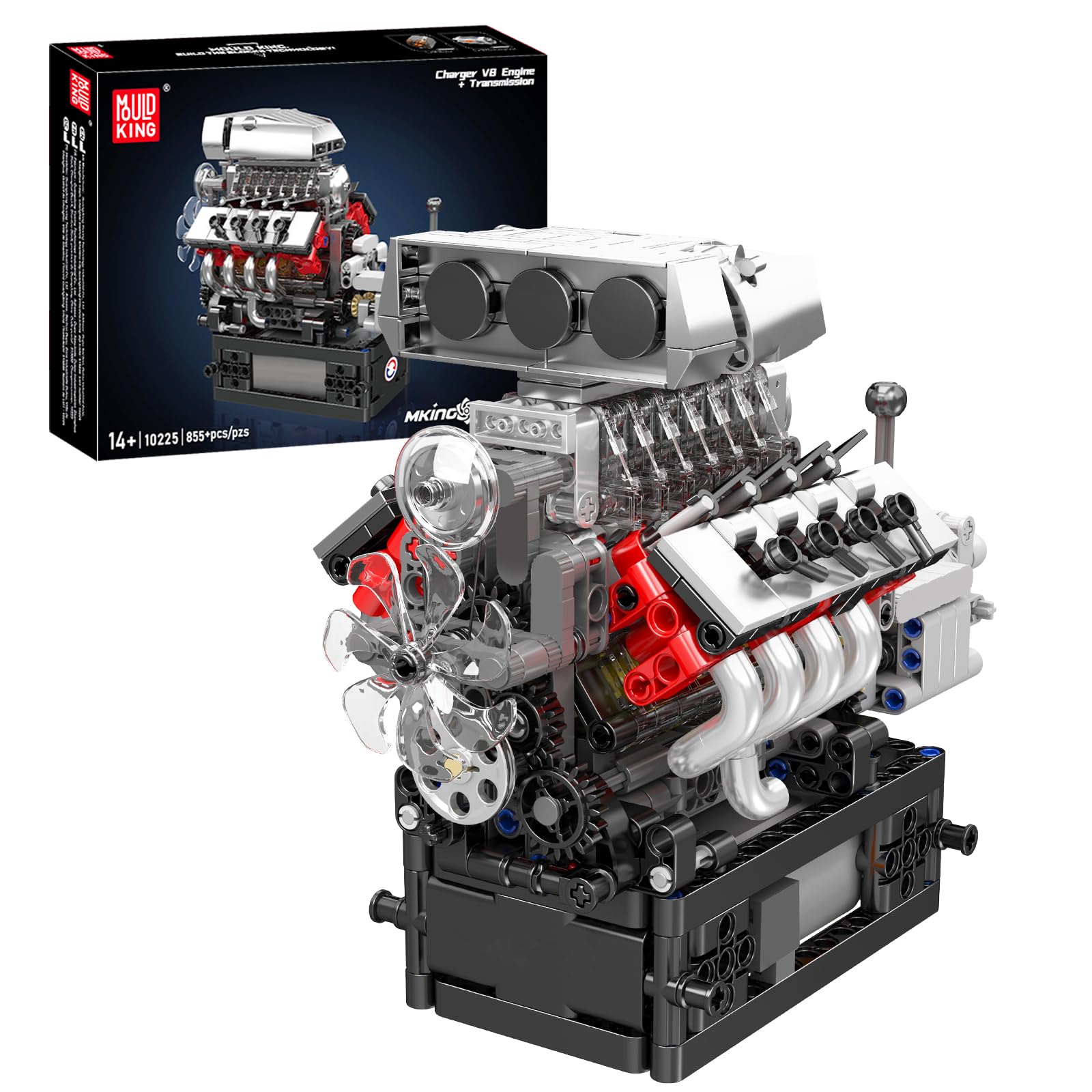 Mould King 10225 V8 Engine Model Kit That Works - Car Engine Building Blocks Kit with Battery, STEM Mechanic Engineering Construction Set, Collection